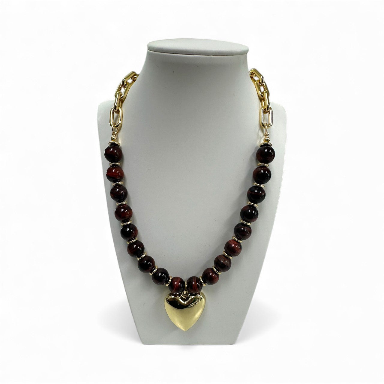 Red Tiger Eye Beaded Gemstone Necklace NC-SJ0552