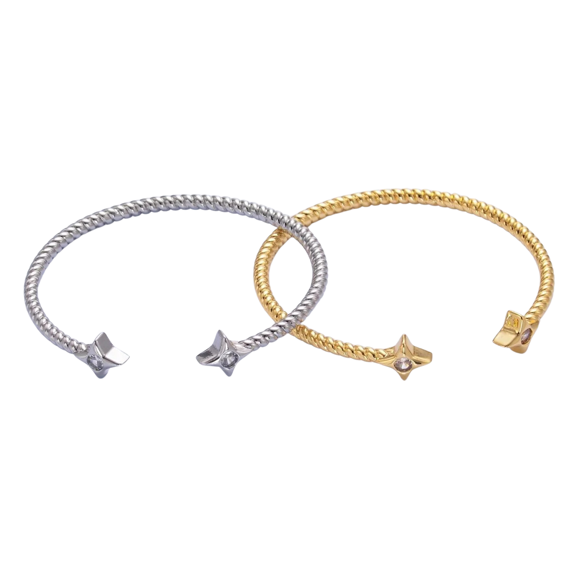 Gold Celestial Star CZ Croissant Cuff Bracelet in Gold & Silver ✦ BR-21WA2734 BR-21WA2735