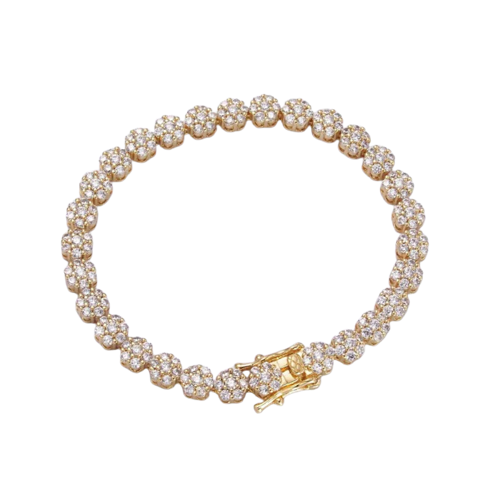 Micro Paved CZ Flower Tennis Chain Bracelet in Gold-Silver ✦ BR-21WA3038 BR-21WA3039