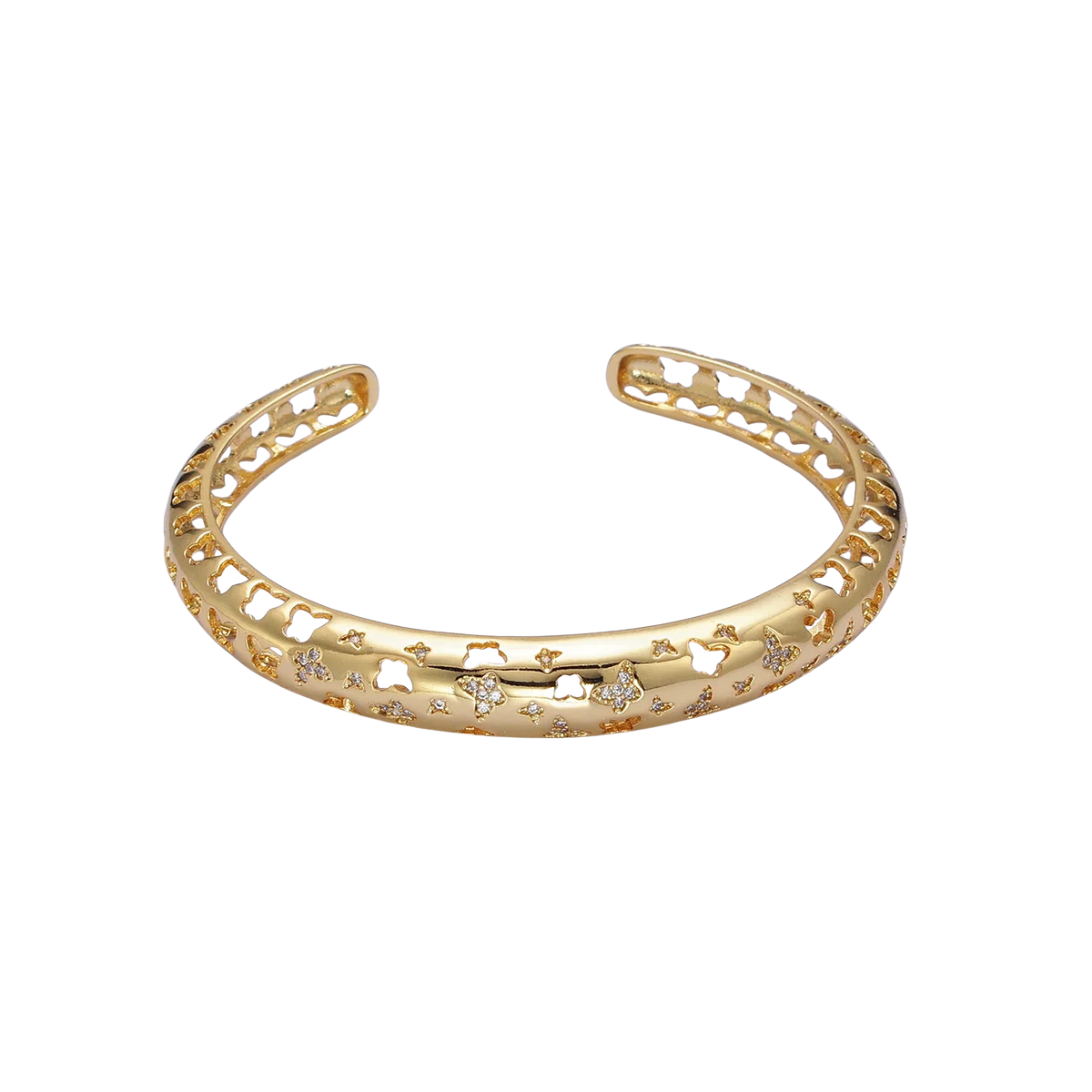 Gold Bangle with Butterfly Design CZ Stone Cuff Bracelet ✦ *disc* BR-21WA1685 BR-21WA1686