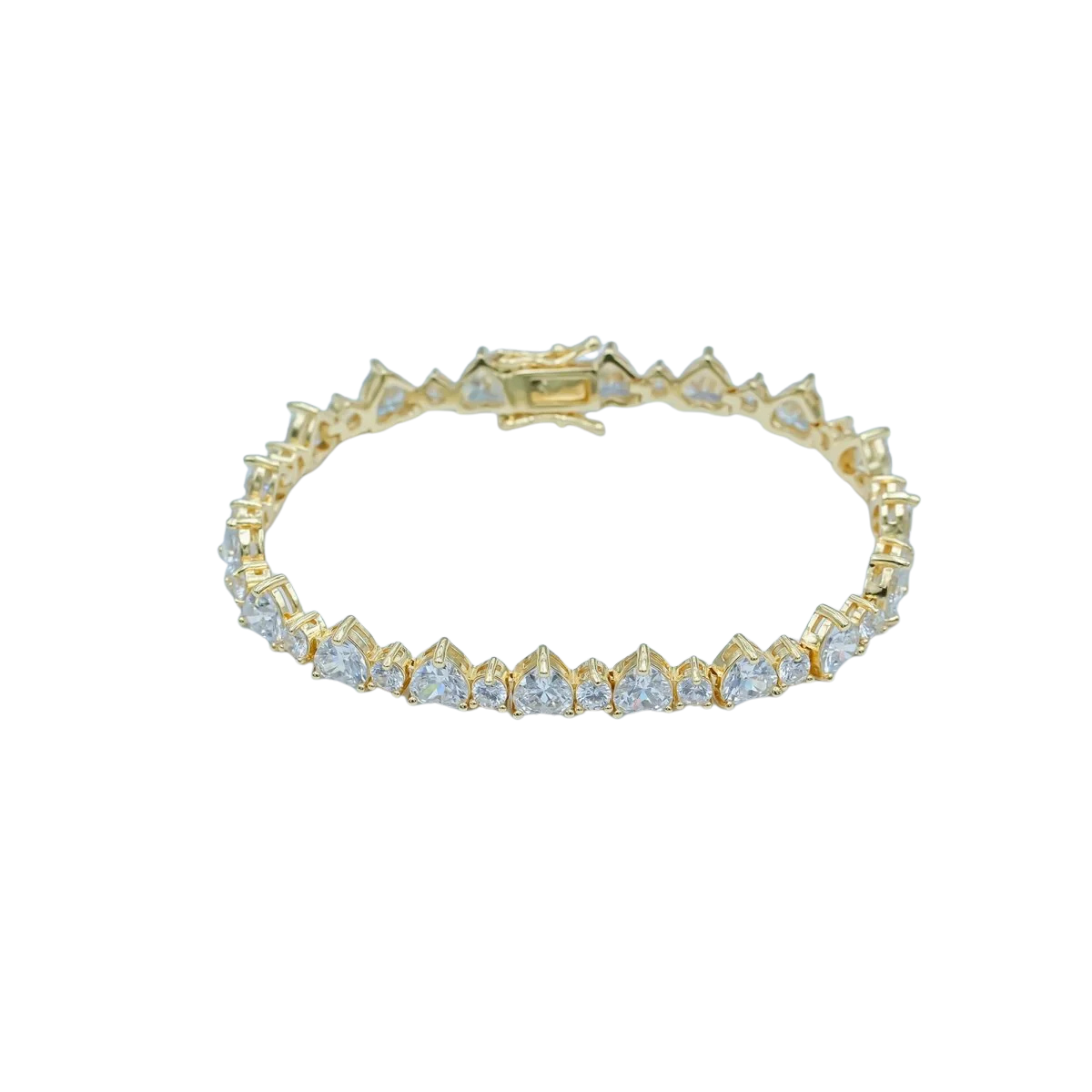 Gold Heart CZ Tennis Chain 7 Inch Bracelet