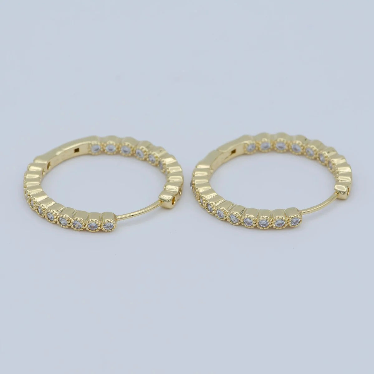 GOLD ROUND CZ DIAMOND CIRCLE HOOP EARRINGS EA-21AB1197