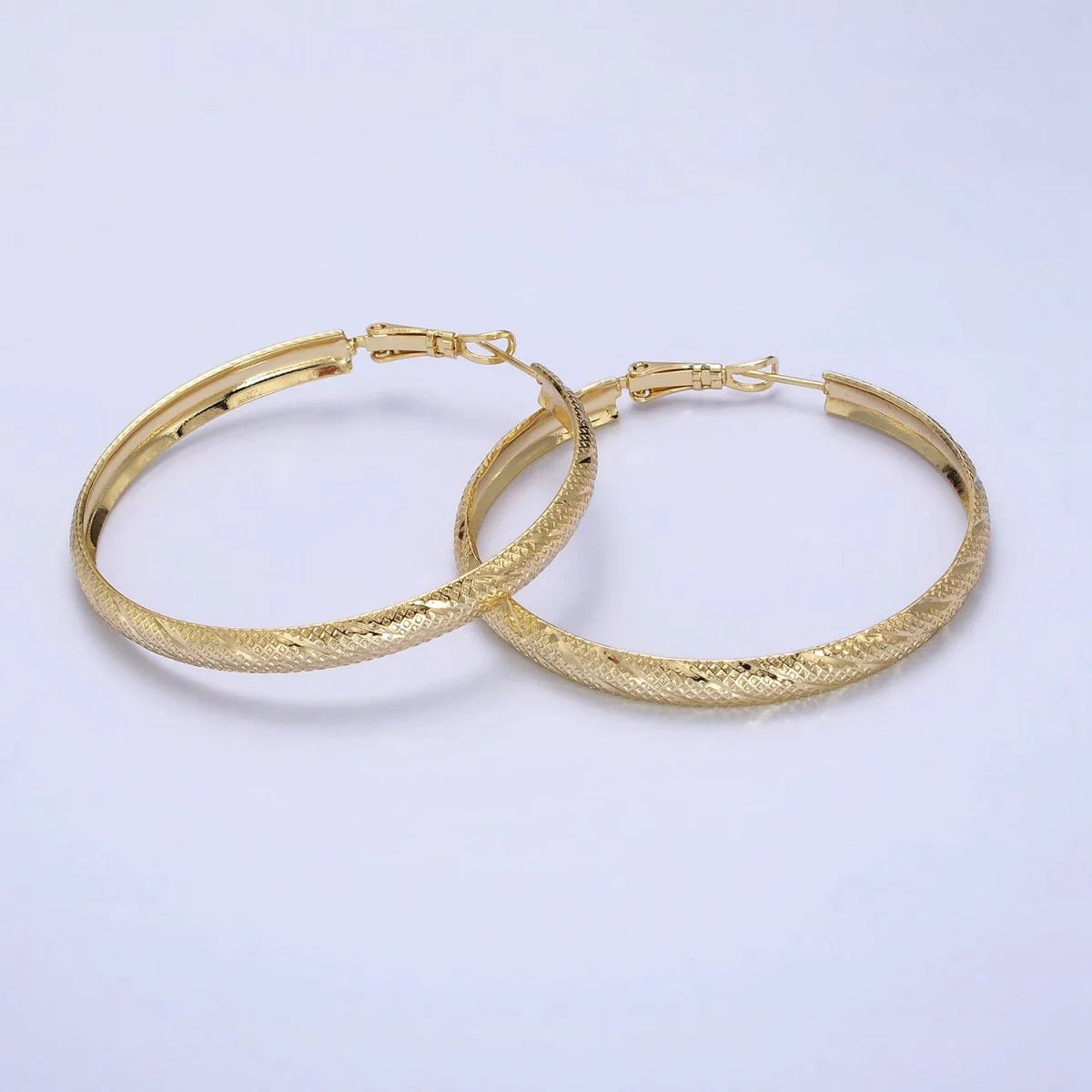 14K Gold Filled 50mm Rhombus Lined Textured Hinge Hoop Earrings ✦ EA-21AE058
