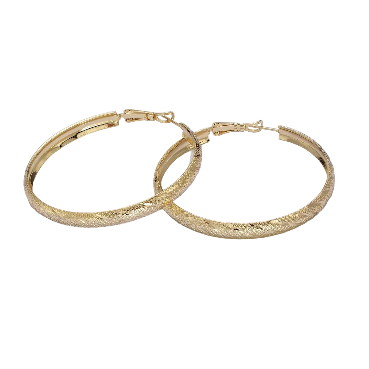 50mm Rhombus Lined Textured Hinge Hoop Earrings ✦ EA-21AE058