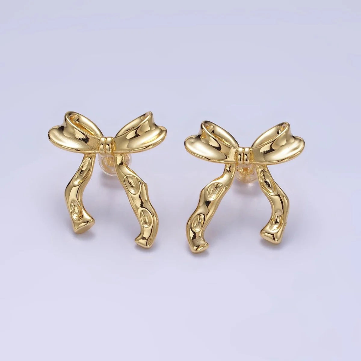 Rhodium Plated Hammered Ribbon Stud Earrings in Gold & Silver ✦ EA-21Q099 EA-21Q100 DISCONTINUED