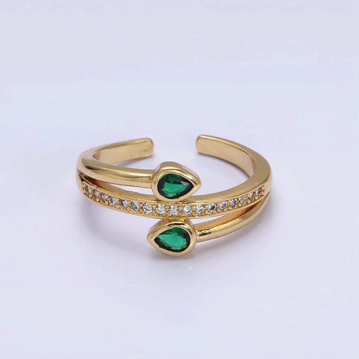 Teardrop Snake Micro Paved CZ Adjustable Ring in Gold & Silver RI-21O1575 RI-21O1576