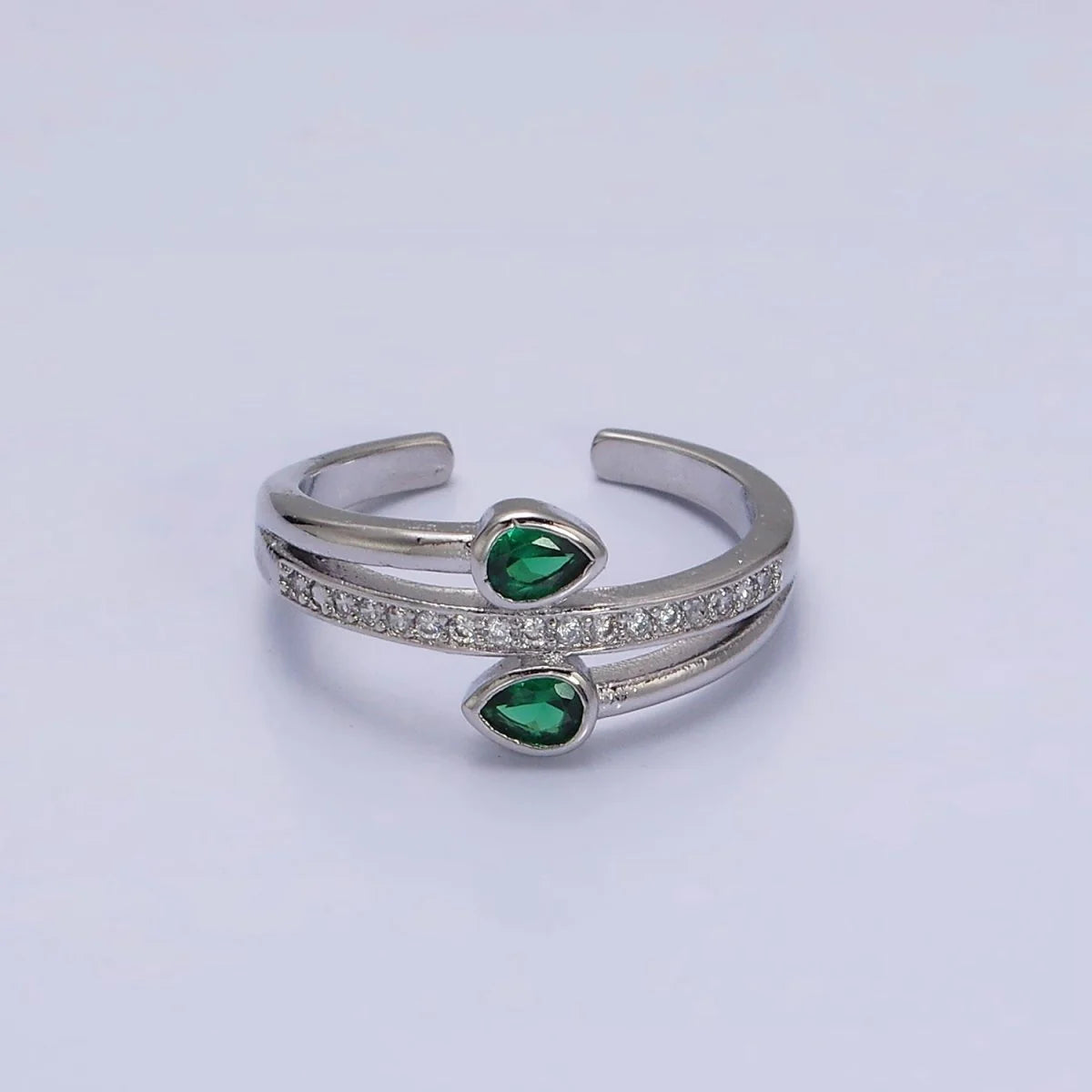 Teardrop Snake Micro Paved CZ Adjustable Ring in Gold & Silver RI-21O1575 RI-21O1576