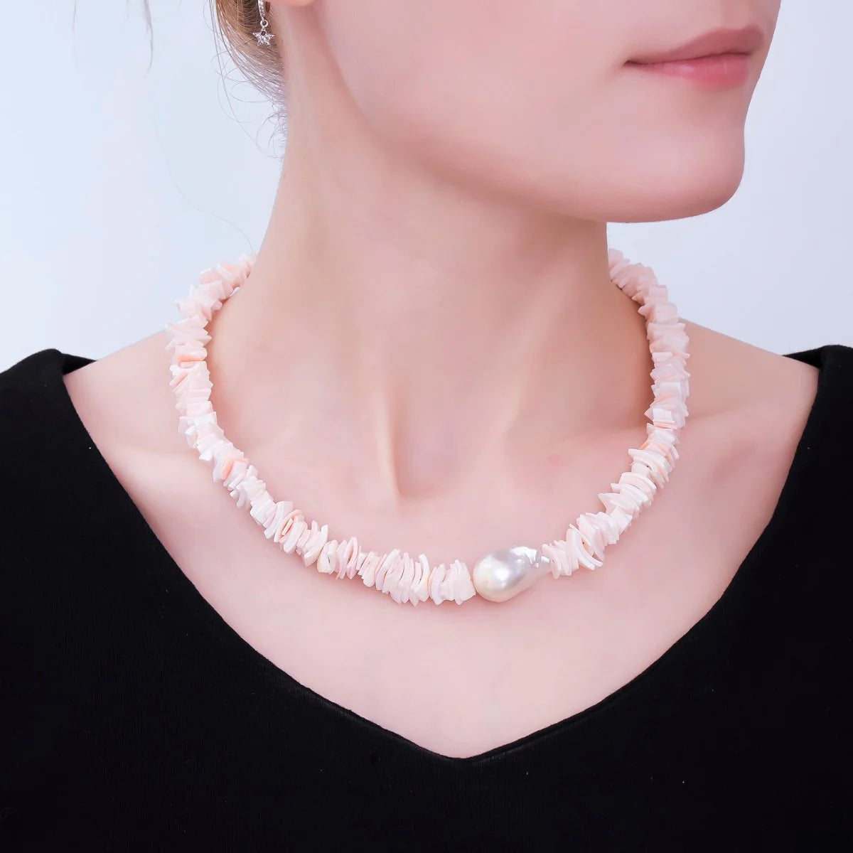 pink Baroque Freshwater Pearl Puka Shell 17 Inch Necklace CN-21WA3248