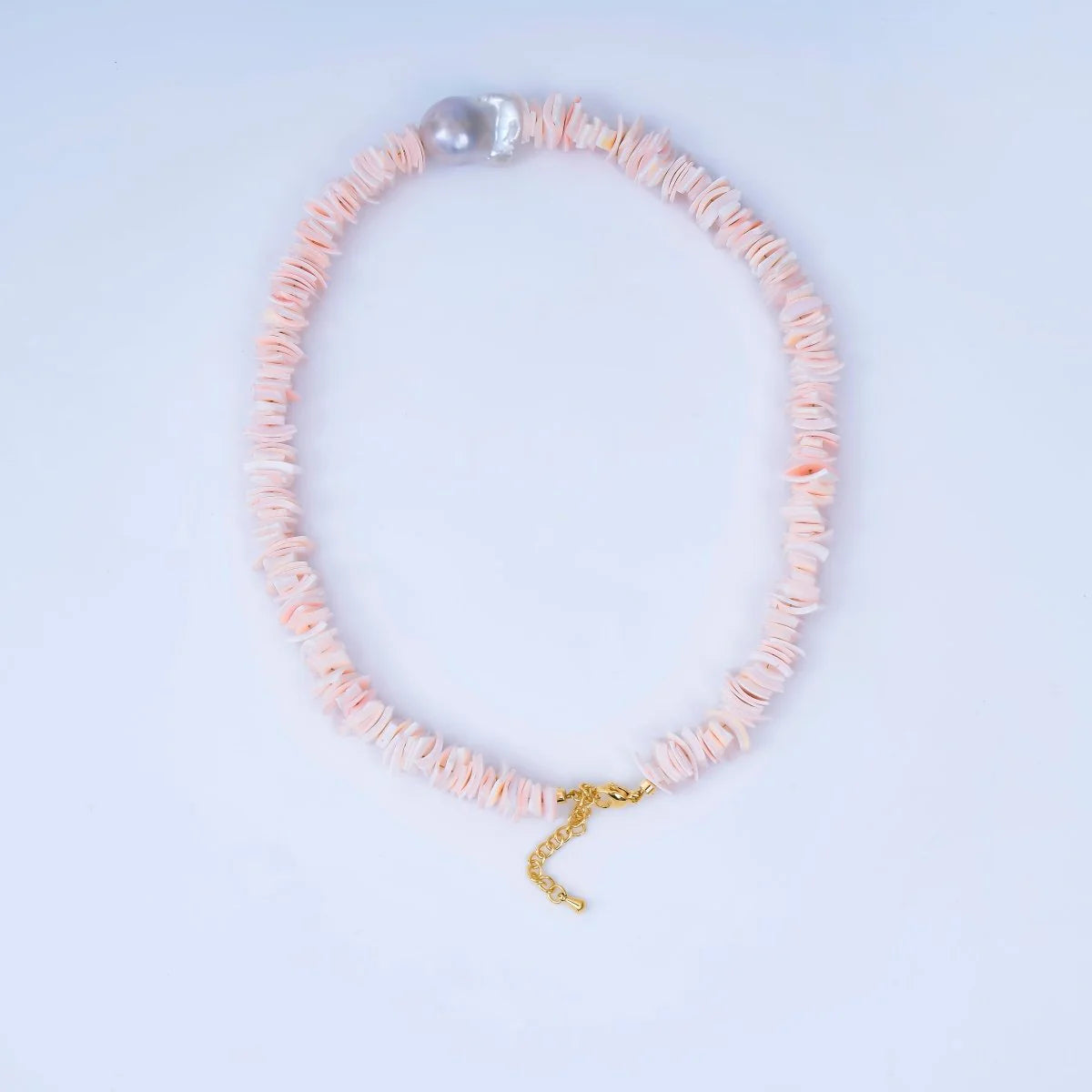 pink Baroque Freshwater Pearl Puka Shell 17 Inch Necklace CN-21WA3248