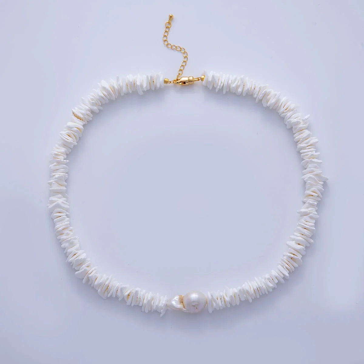 White Baroque Freshwater Pearl Puka Shell 17 Inch Necklace CN-21WA3180