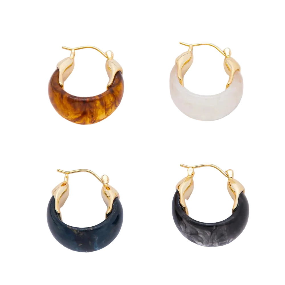 Molten Gold Resin Tortoise Latch Huggie Hoops EA-21AJ261 - EA-21AJ264