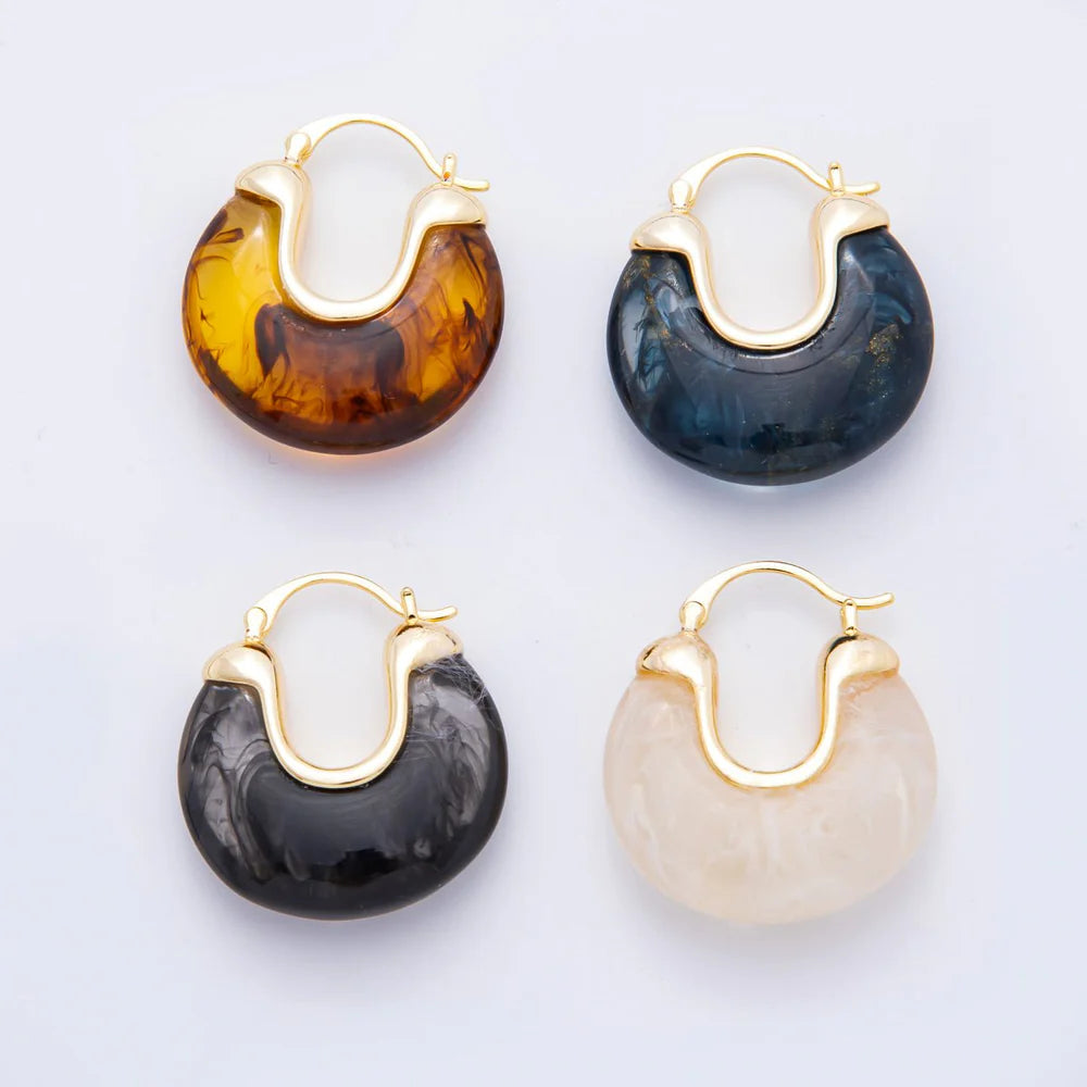 Chunky Gold Resin Tortoise Latch Dome Earrings ✦ EA-21AJ253 EA-21AJ256