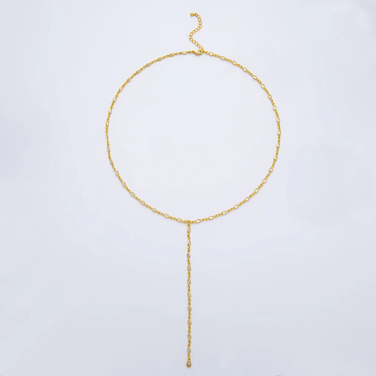 Clear Marquise CZ Chain 20 Inch Lariat Necklace w. Extender NC-21WA3275