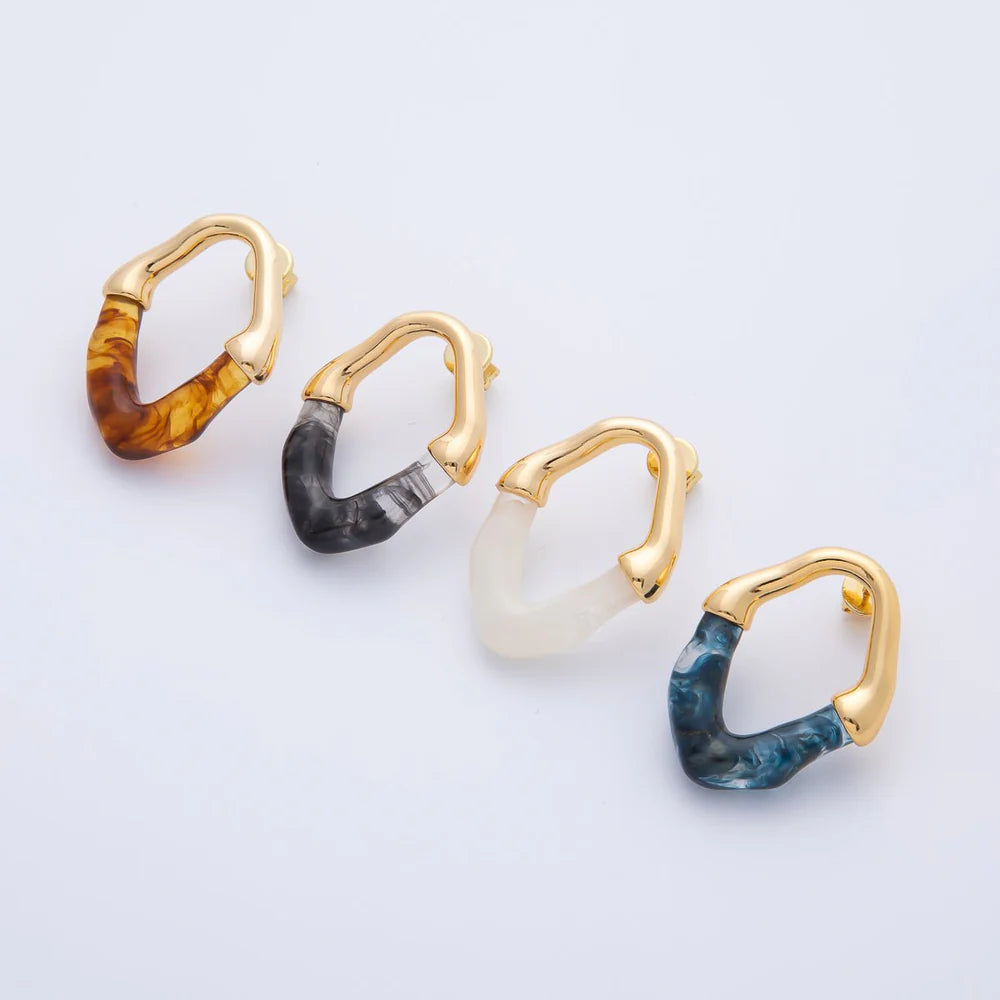 Gold Chic Resin Oval Stud Earrings ✦ EA-21AD1580 - EA-21AD1583