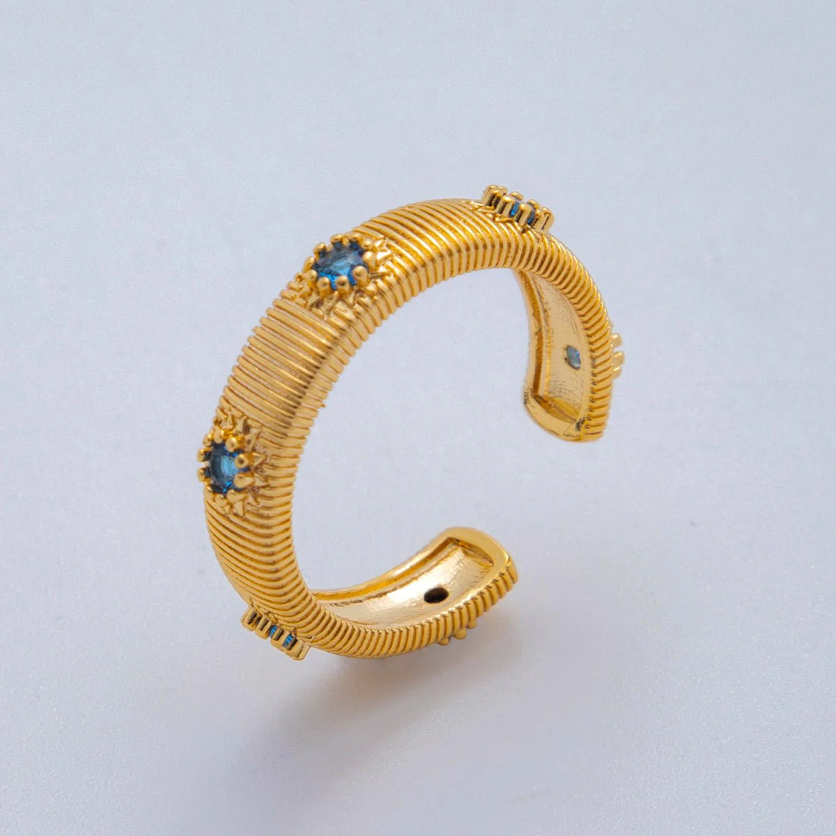 GOLD PLATED BLUE RIBBED SAPPHIRE ADJUSTABLE RING RI-O2029