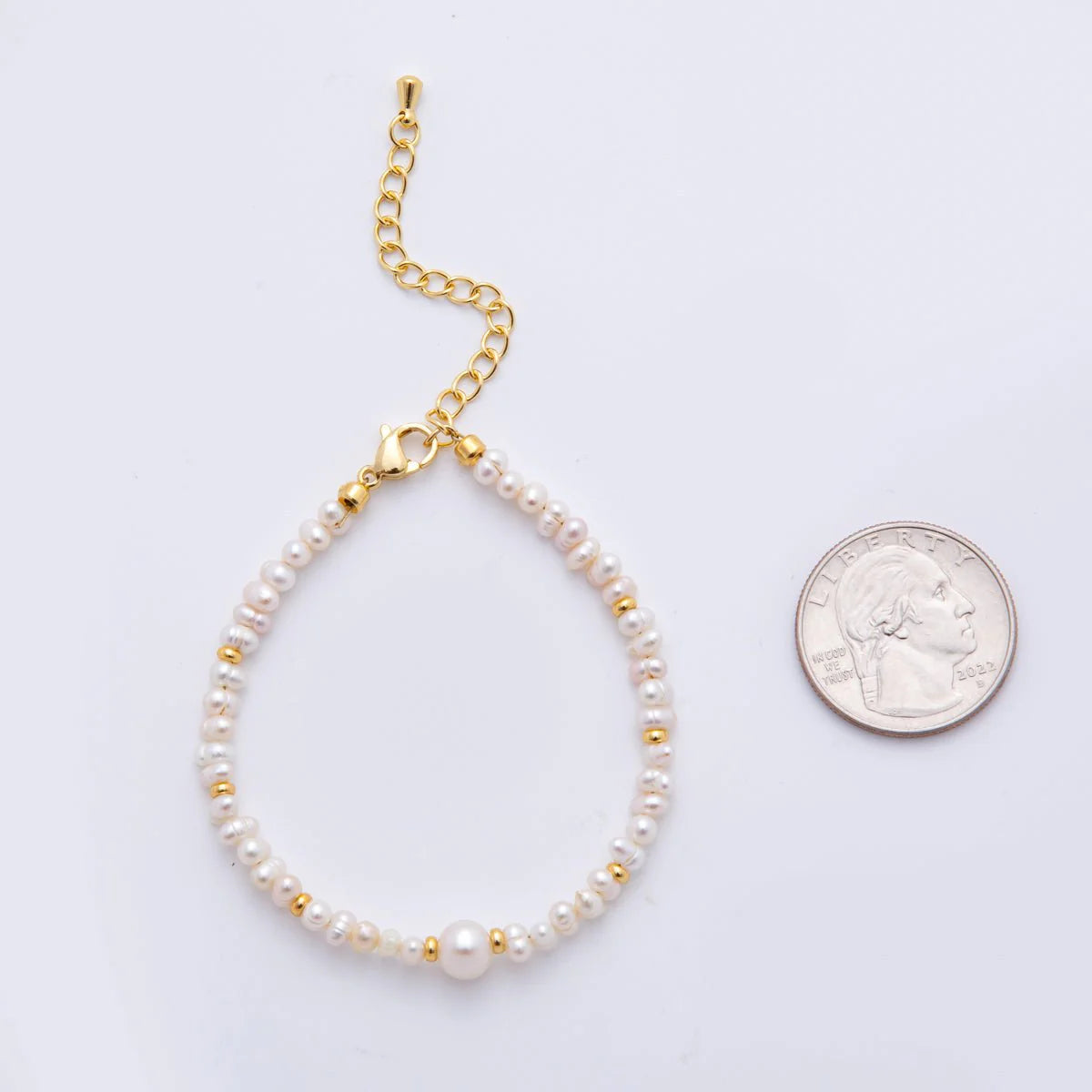18K Gold Filled Freshwater Pearls Gemstone Handmade Bracelet in White ✦ BR-21WA3380