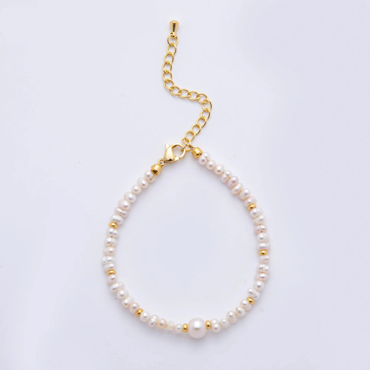 18K Gold Filled Freshwater Pearls Gemstone Handmade Bracelet in White ✦ BR-21WA3380