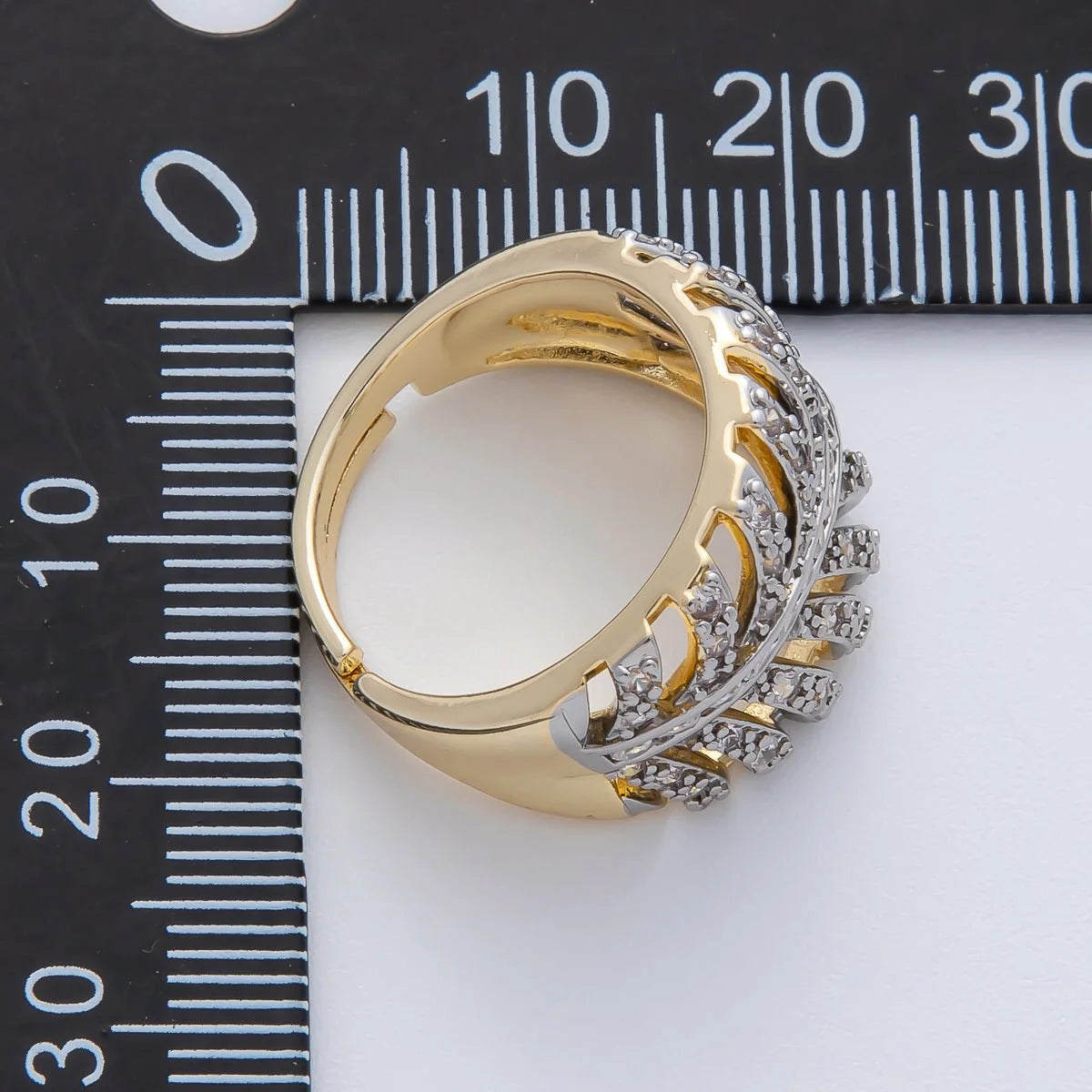 Mixed Metal Micro Paved CZ Palm Leaf Ring ✦ RI-21O0759