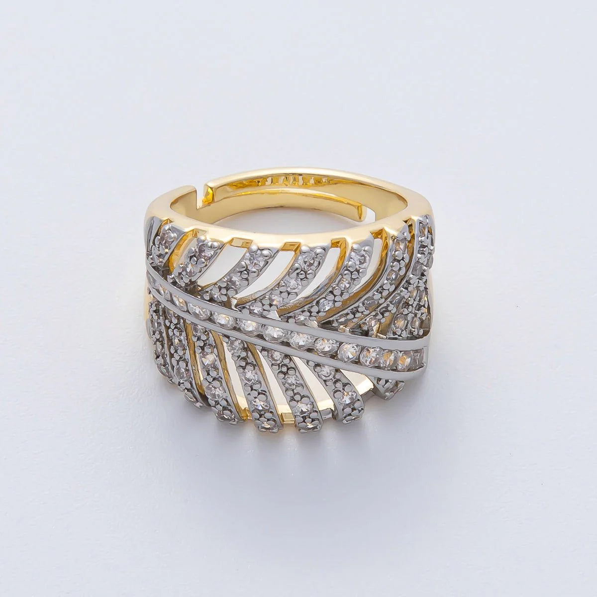 Mixed Metal Micro Paved CZ Palm Leaf Ring ✦ RI-21O0759