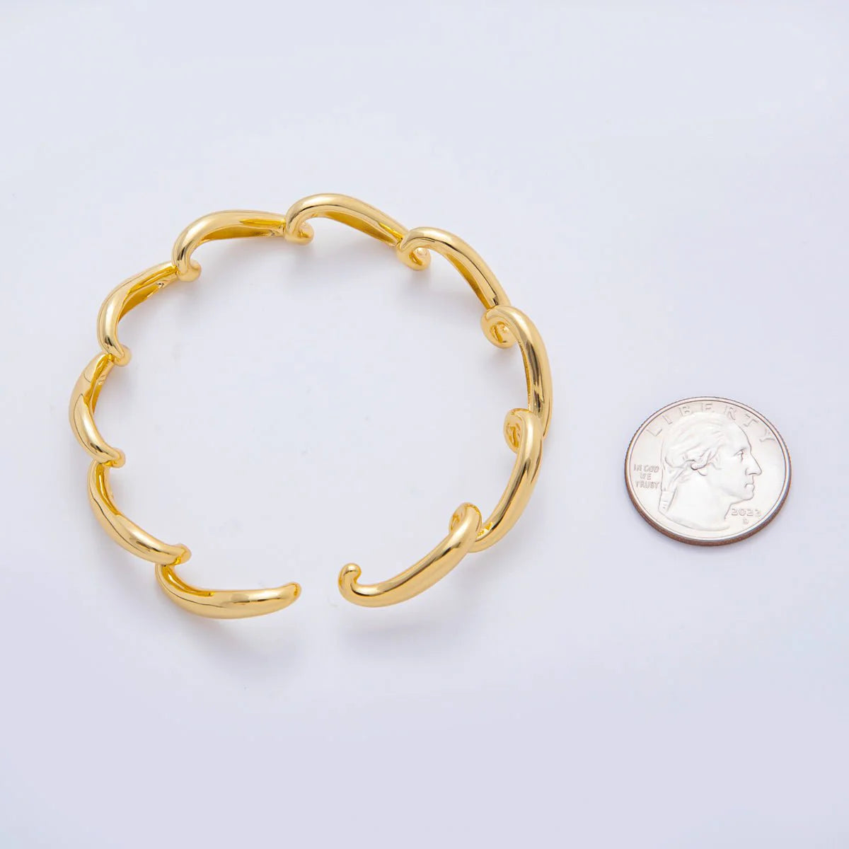 18K Gold Filled Sculptural Abstract Wave Round Cuff Bangle Bracelet ✦ BA-21WA3462