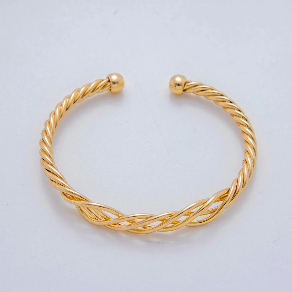18K Gold Filled Woven Croissant Twisted Rope Cuff Bracelet ✦ BR-21WA3290