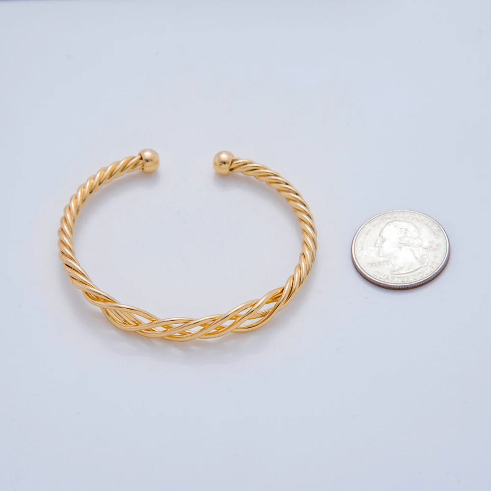 18K Gold Filled Woven Croissant Twisted Rope Cuff Bracelet ✦ BR-21WA3290