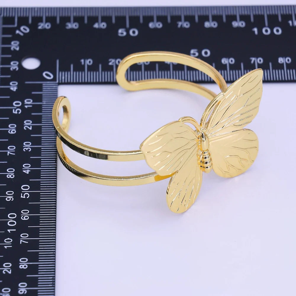 24K Gold Filled Butterfly Double Band Cuff Bracelet ✦ BR-21WA3237