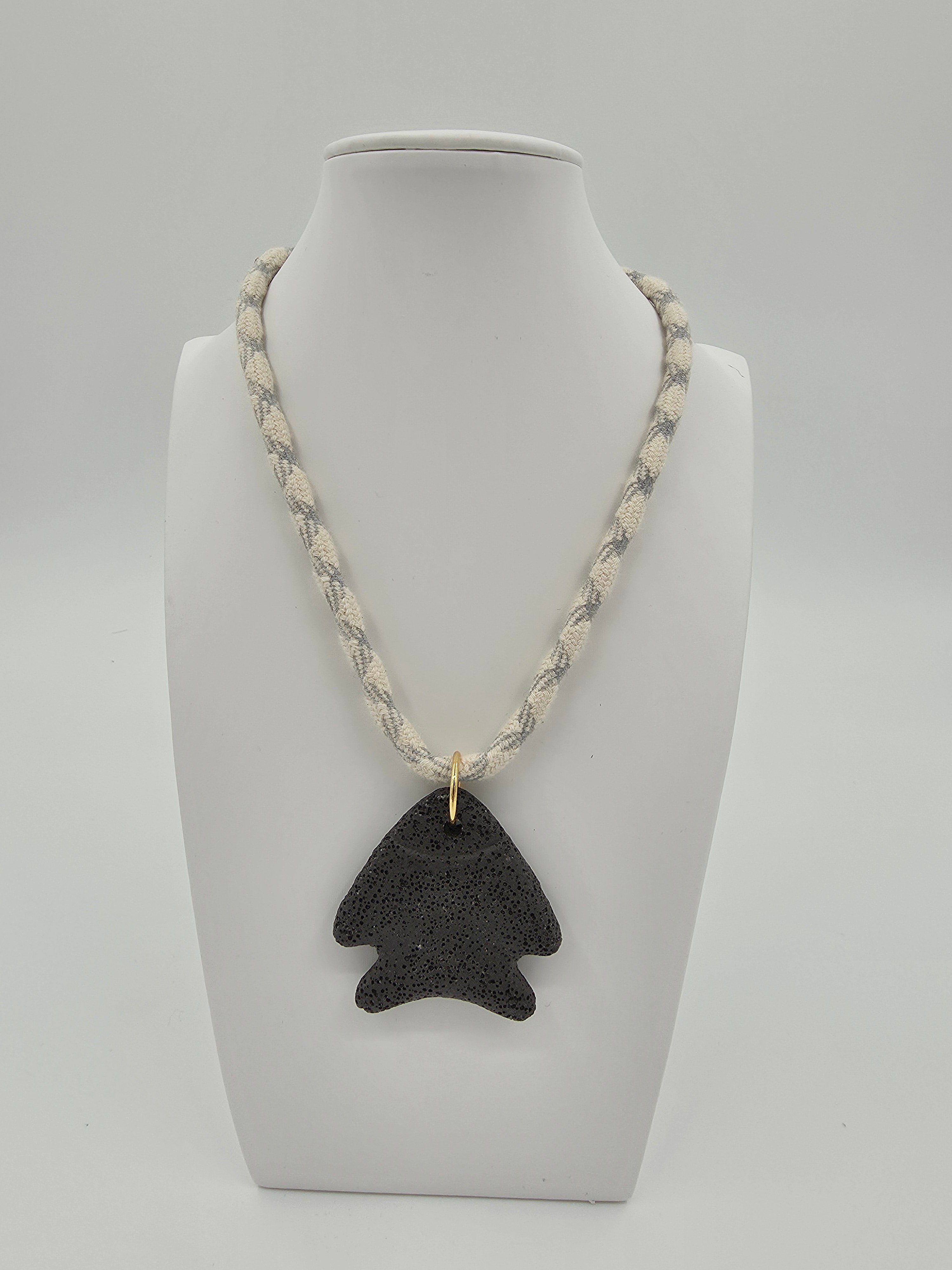 Black Angel Fish Grey-Beige Cord 15.5-Inch Necklace CDESIGN-00532