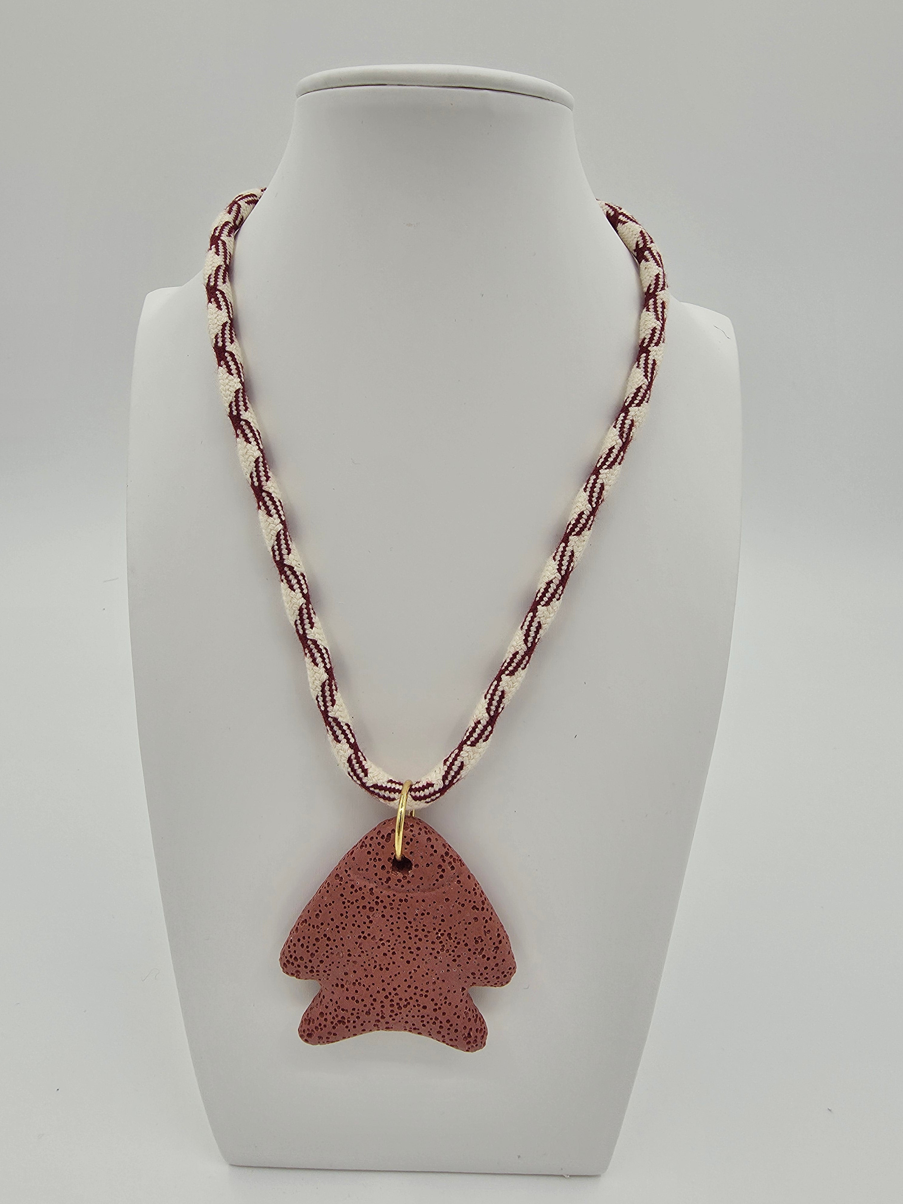 Red Jasper Angel Fish Dark Brown Beige Cord 15.5-Inch Necklace CDESIGN-00530