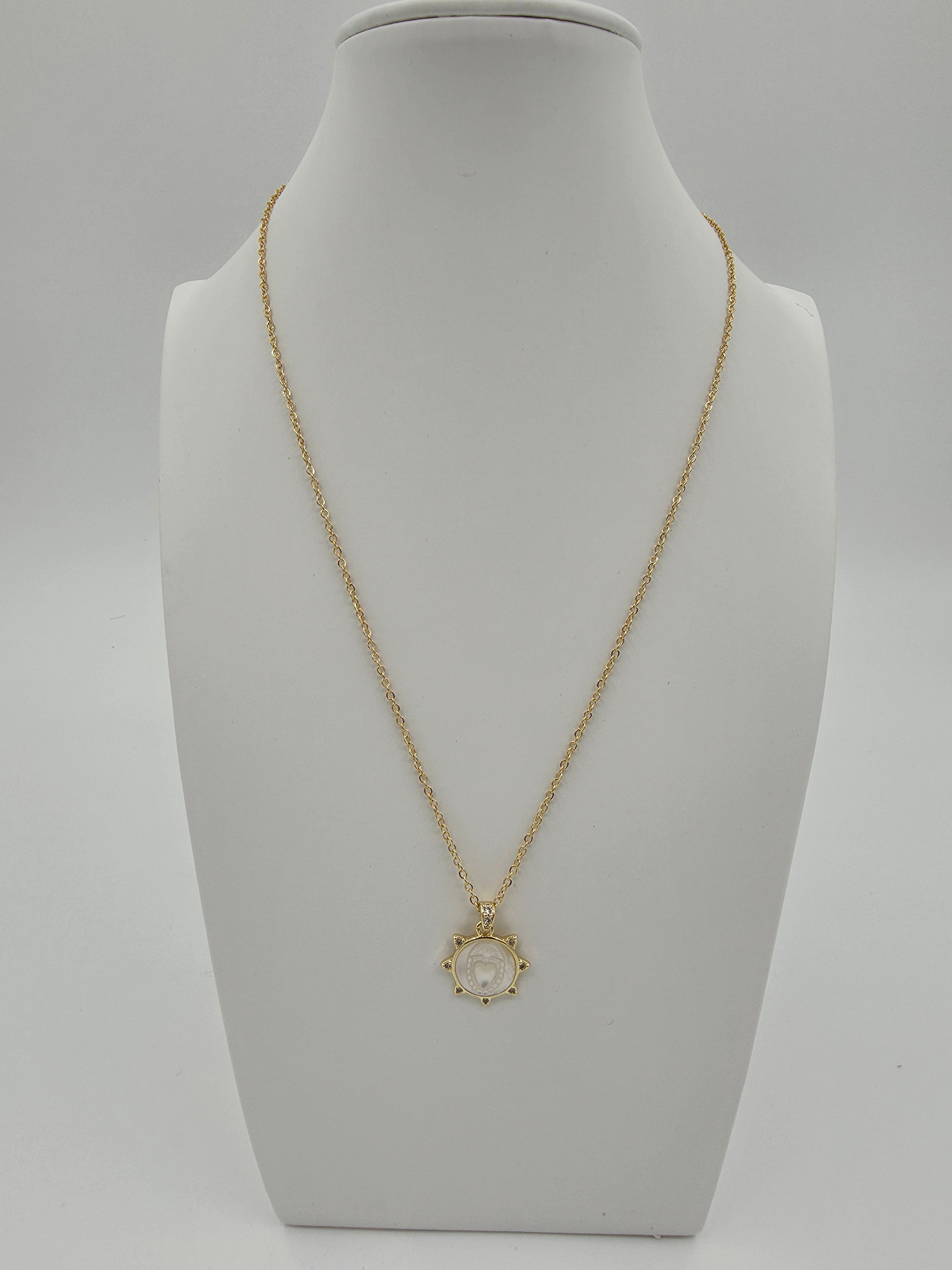 Sacred Heart Celestial Sun Cable Chain 17.5 Inch Necklace CDESIGN-00496