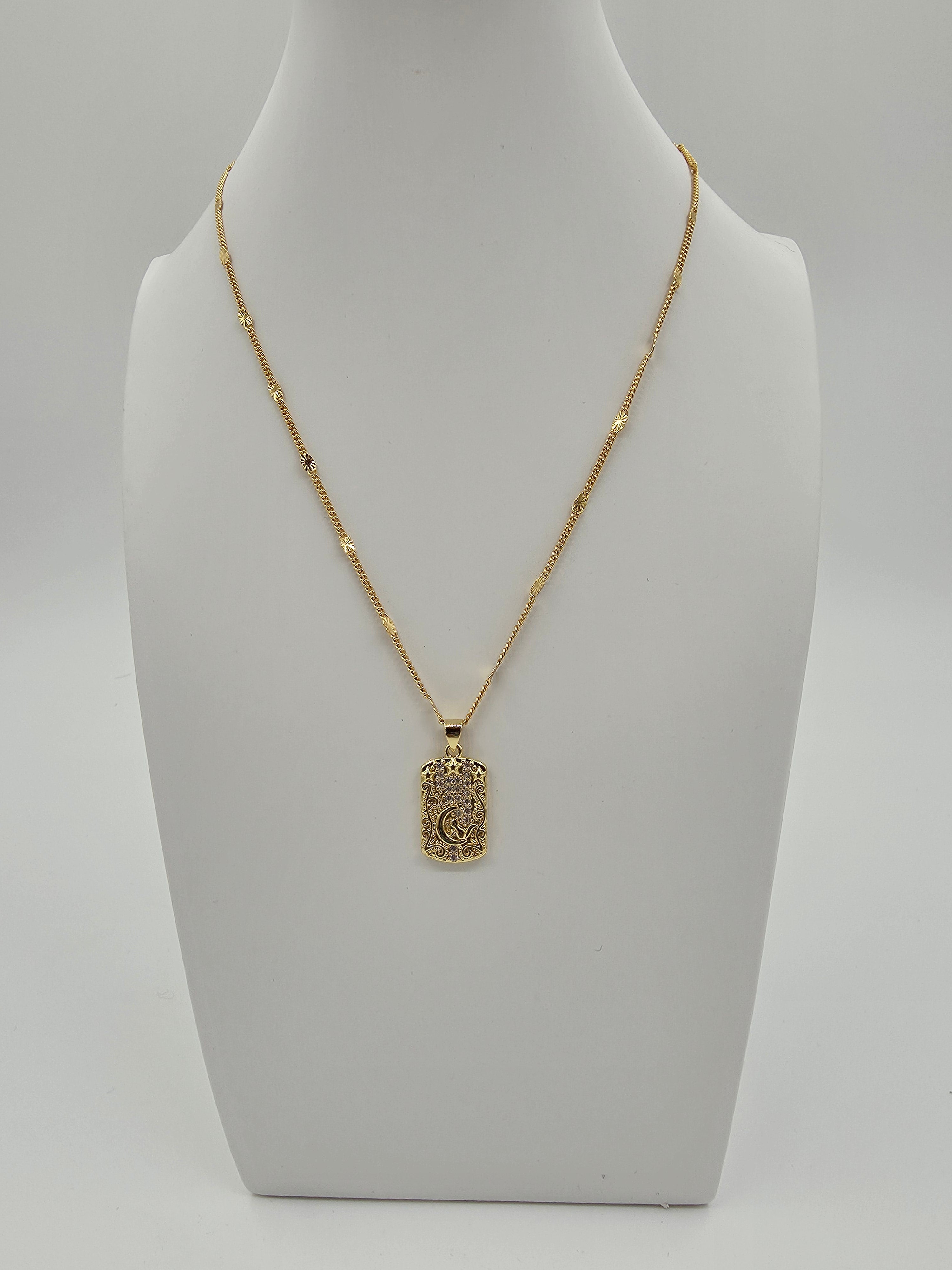 Crescent Moon with Cat Minimalist Satellite 17.5-inch Necklace CDESIGN00492