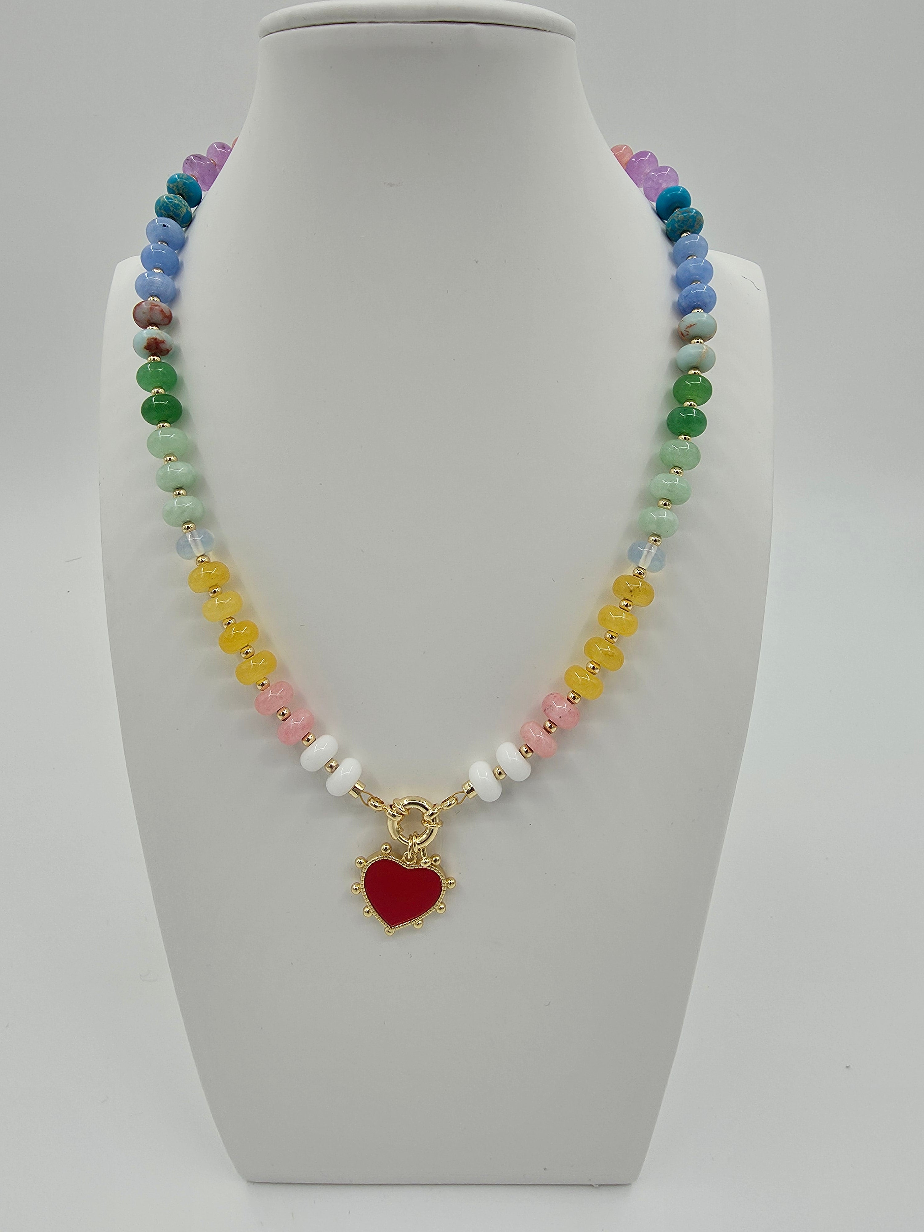 Red Spike Heart Colorful Gemstone 18-Inch Necklace CDESIGN-00526