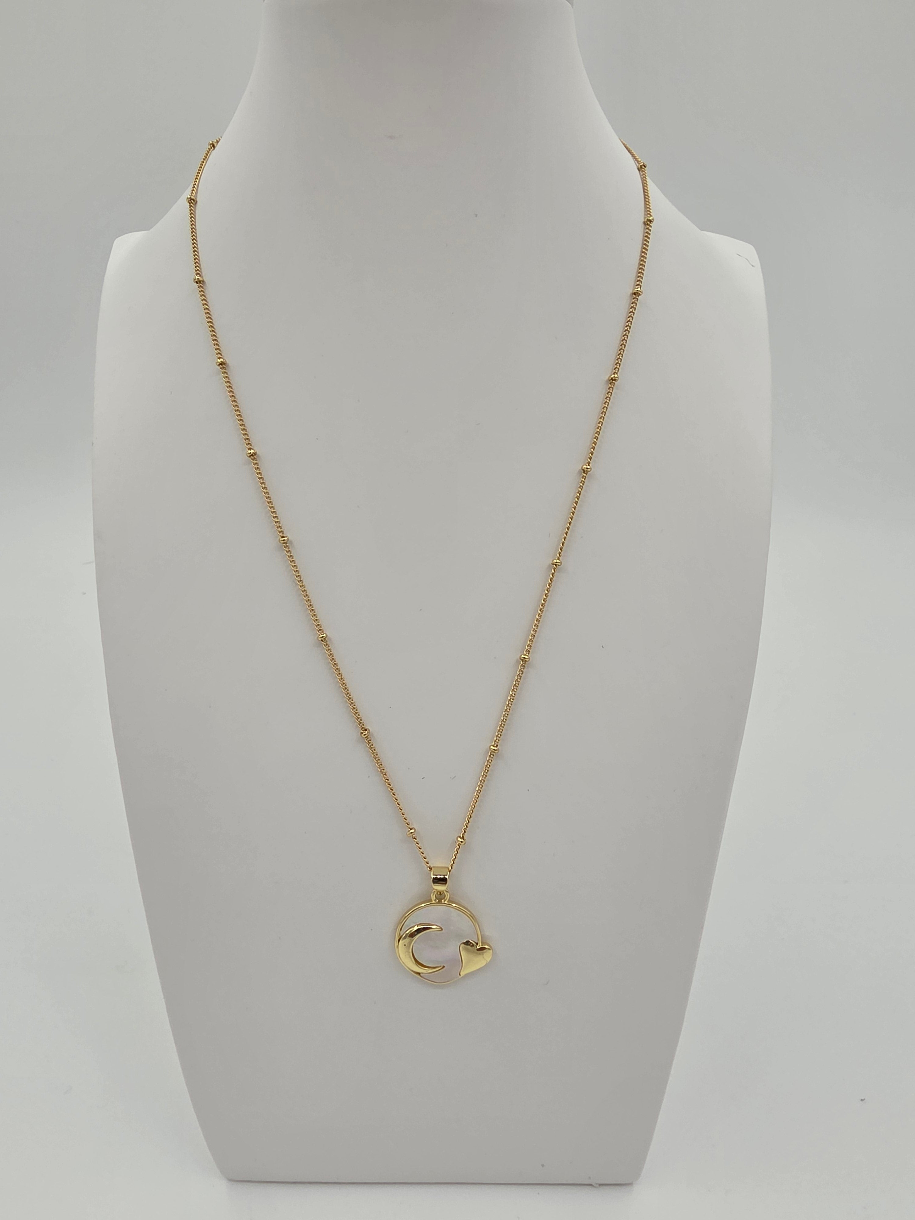 Shell Pearl Celestial Sun and Moon Curb Satellite Chain 18-Inch Necklace CDESIGN-00520