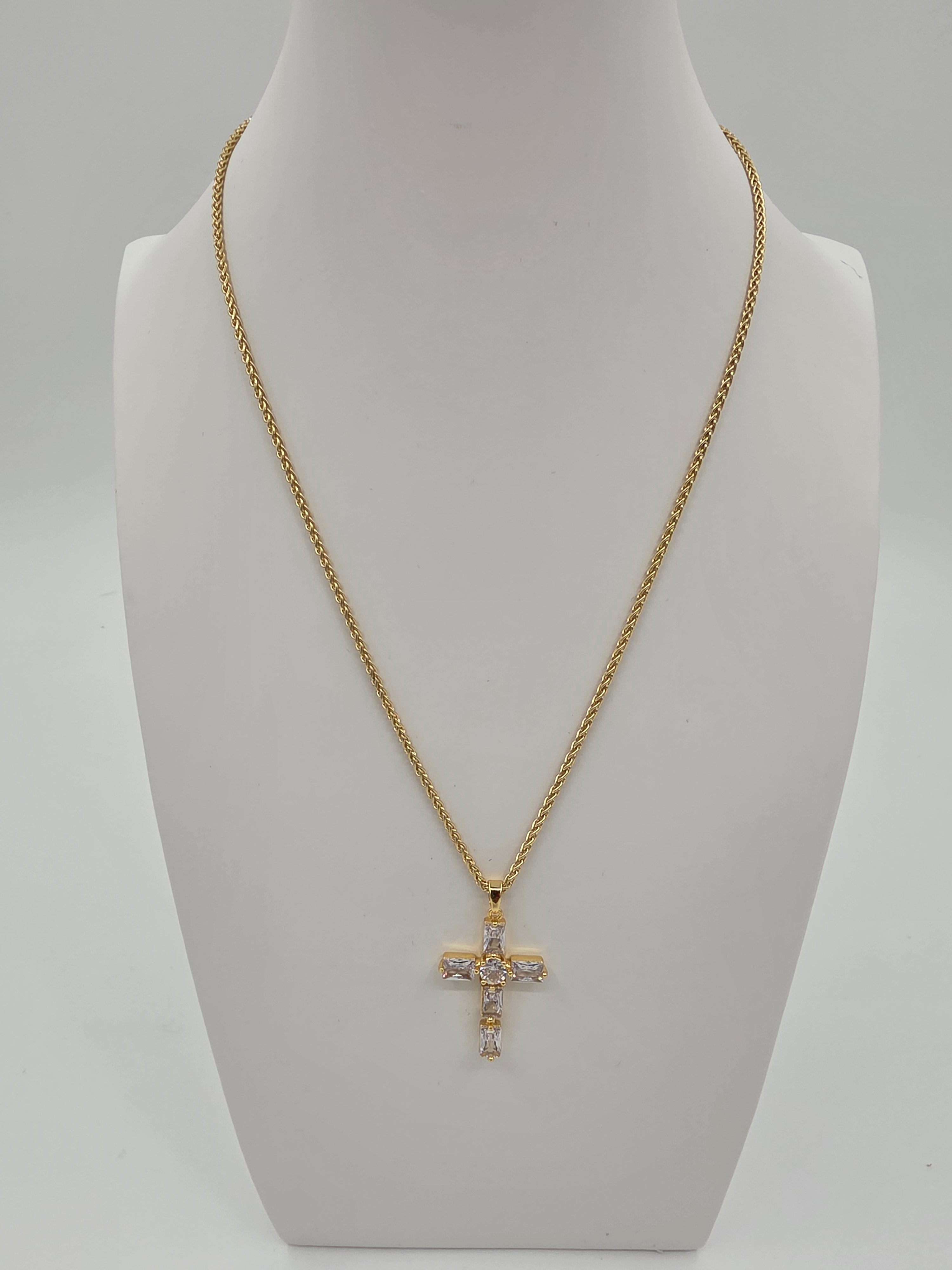 Clear Baguette Cross Foxtail Chian 18-Inch Necklace CDESIGN-00519
