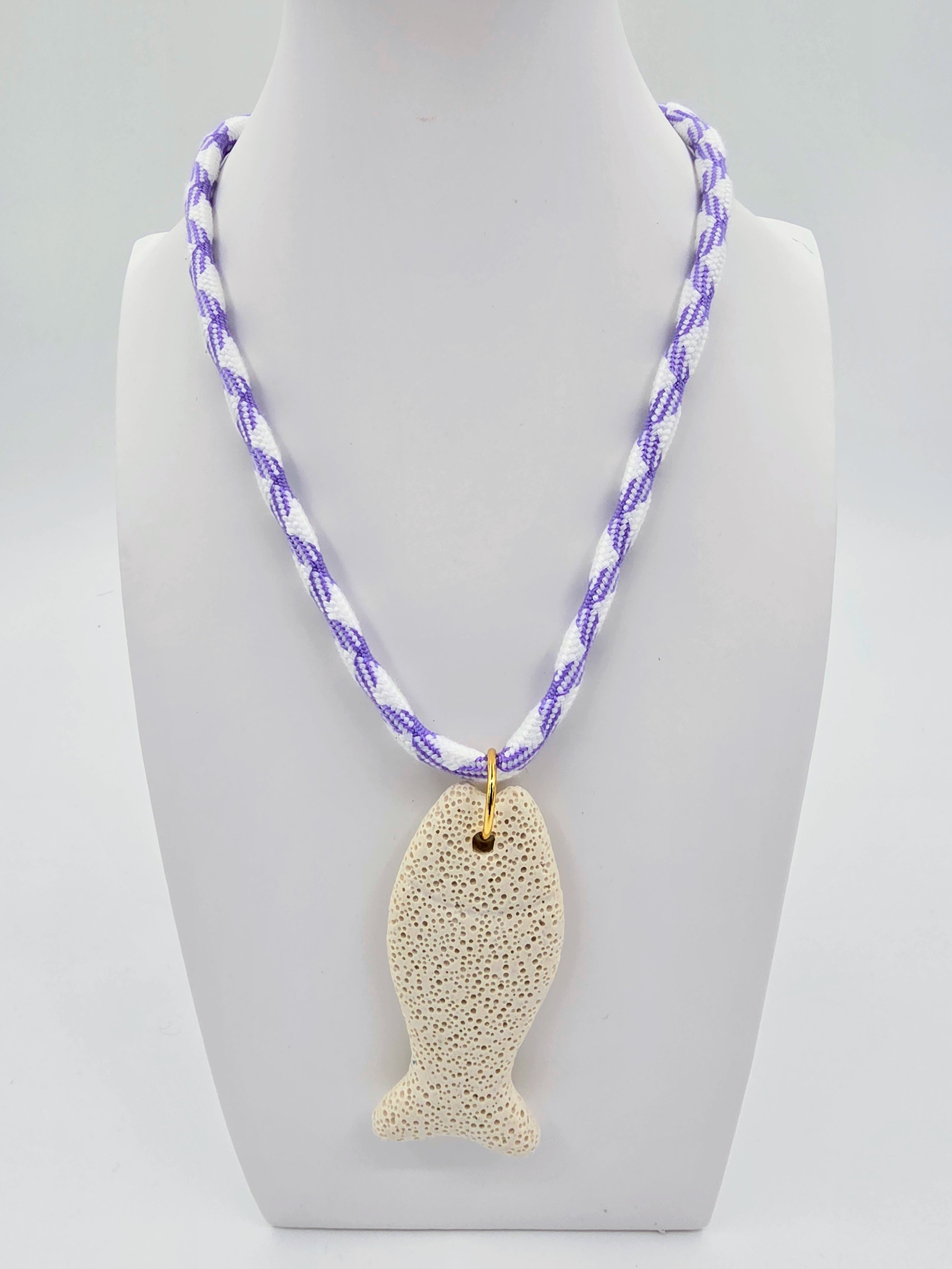 Volcano Stone Fish Light Purple Cord 15.5-inch Necklace CDESIGN-00544