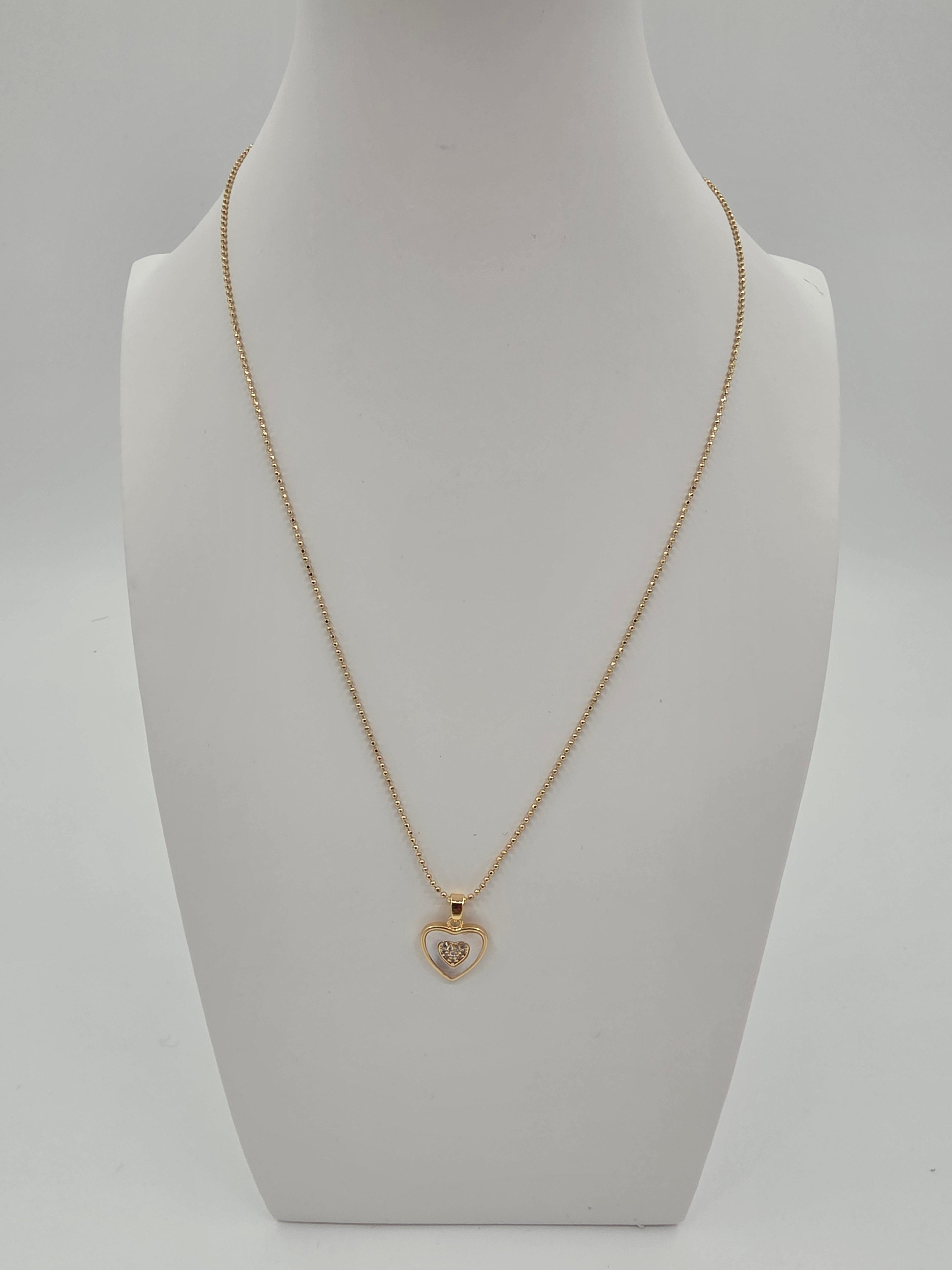 Double Heart Shell Pearl Bead Ball 17.5-inch Necklace CDESIGN00549