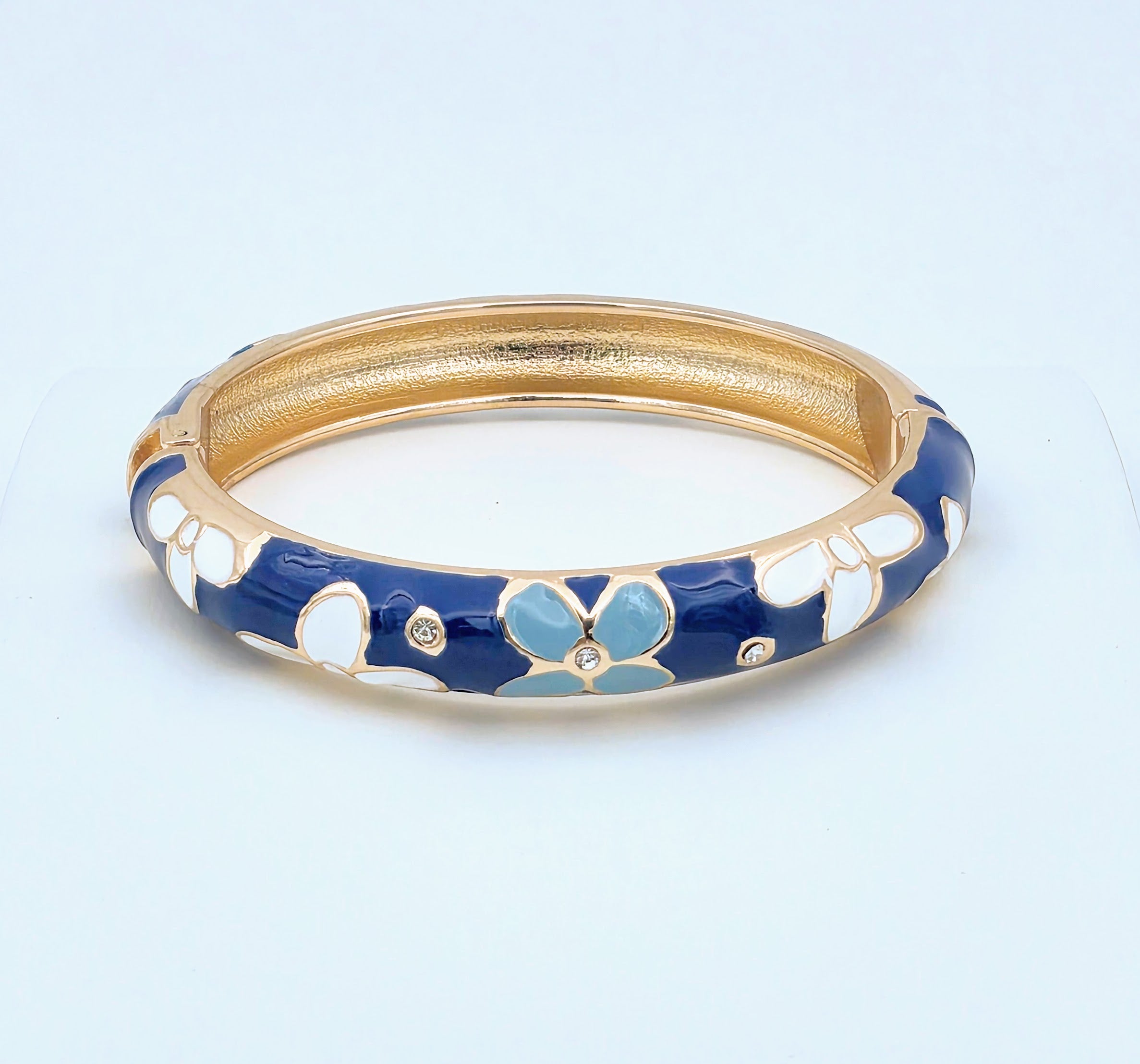 Enamel Light Blue White Flower Blue Bangel BRACELET-21WA03375