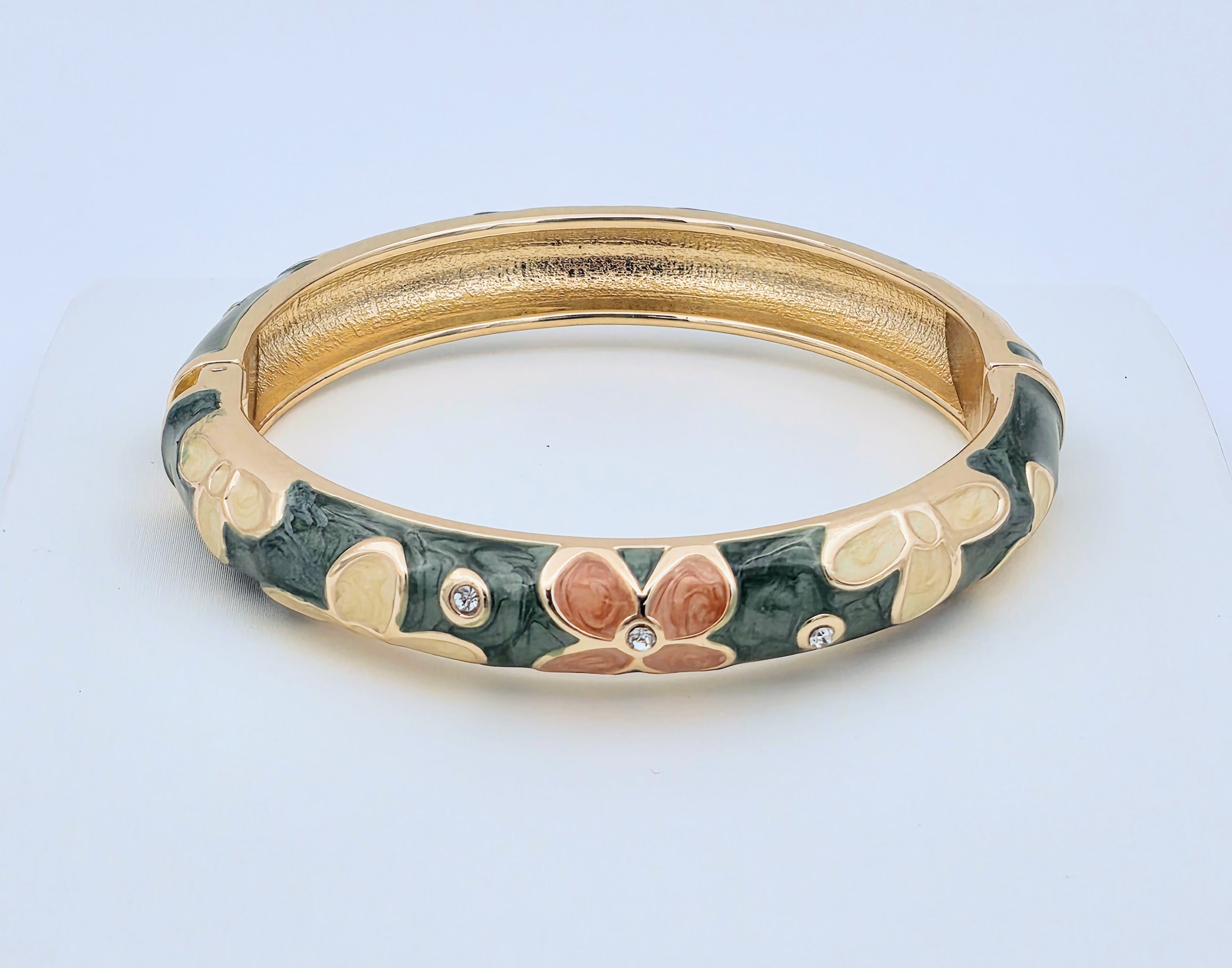 Enamel Beige Burnt Copper Flower Green Bangel BRACELET-21WA03374