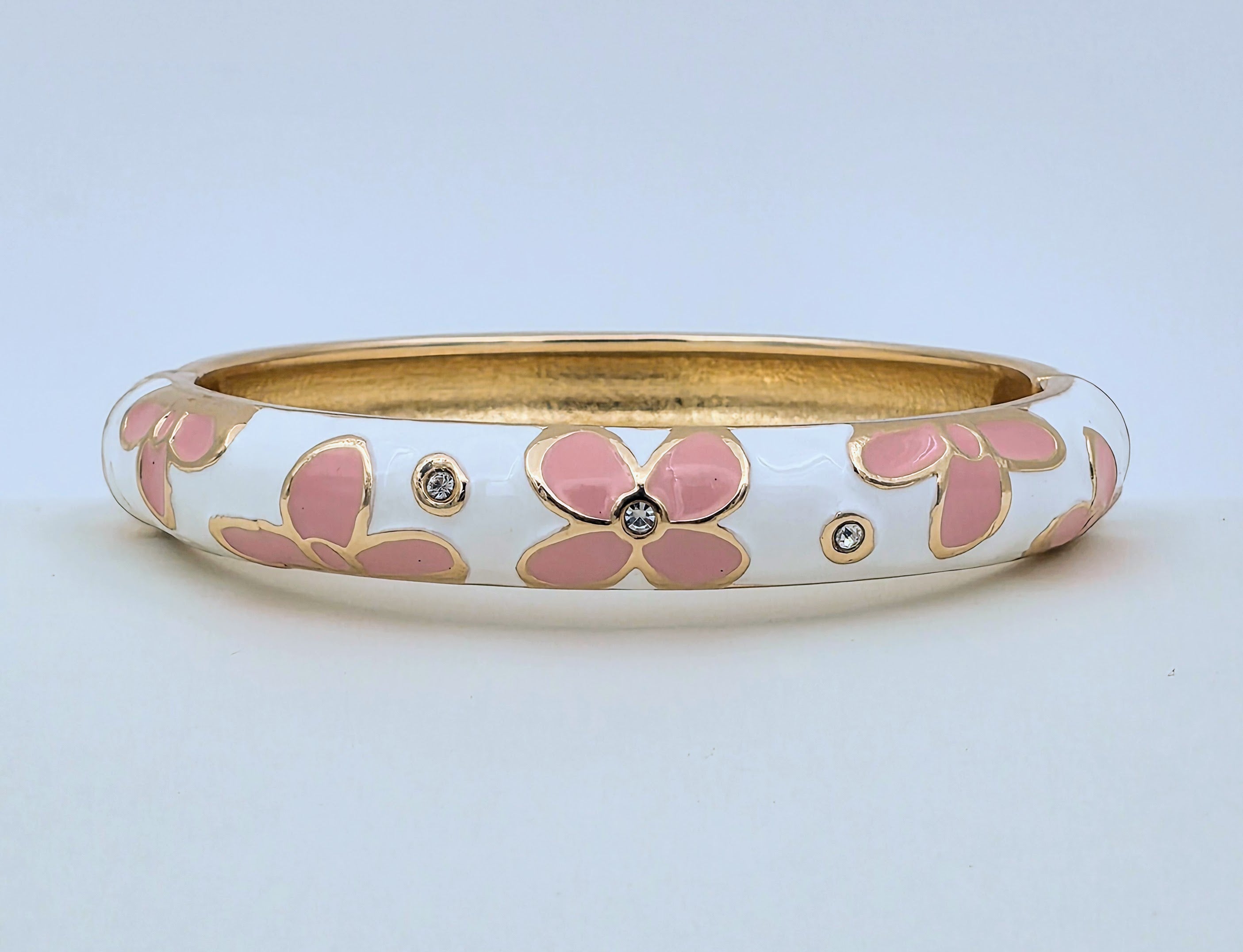 Enamel Pastel Pink Flower White Bangel BRACELET-21WA03376