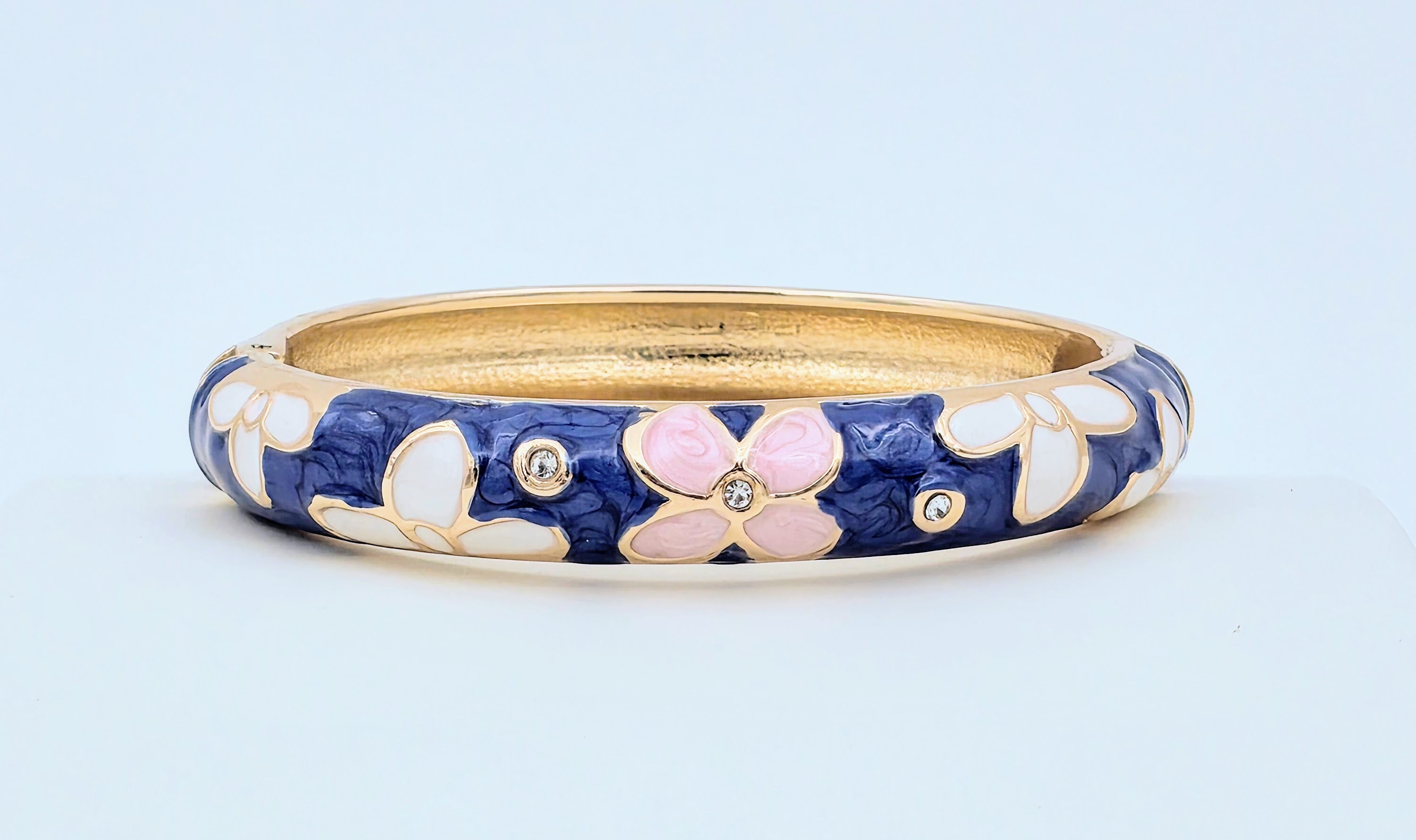 Enamel Light Pink White Flower Blue Calico Bangel BRACELET-21WA03372