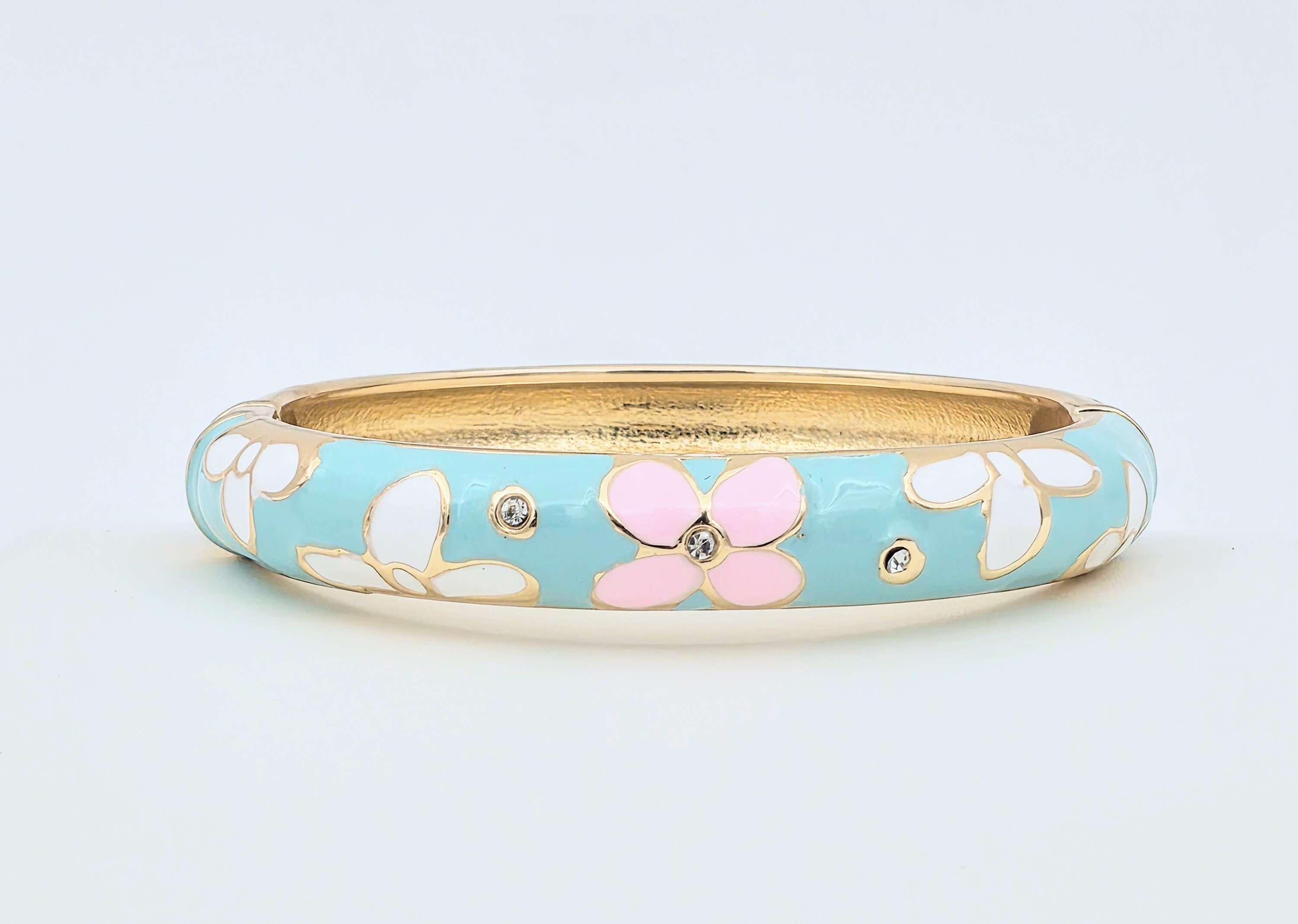 Enamel Baby Pink White Flower Turquoise Bangel BRACELET-21WA03377