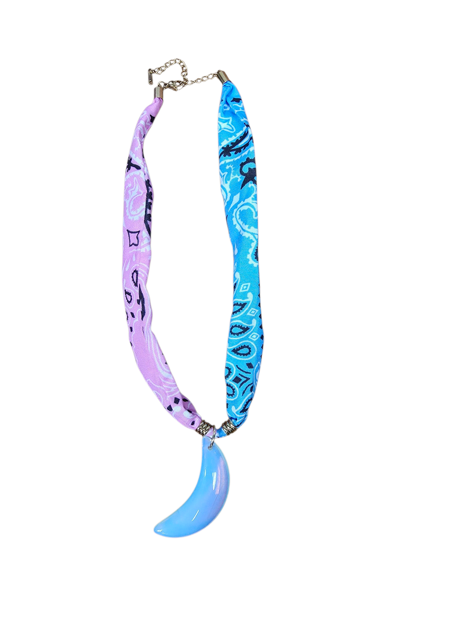White Quartz Moon Pink and Ble Bandanna scarf necklace NC-2015