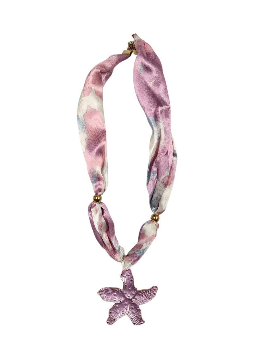 Purple Starfish Silk Scarf Necklace NC-2033