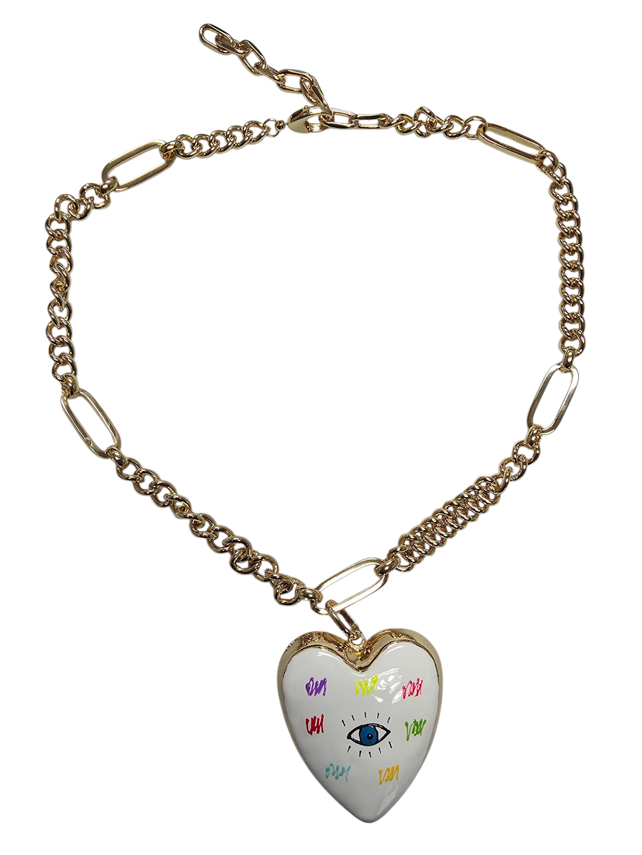 Thick Gold Necklace Evil Eye heart charm ✦ NC-SJ0436