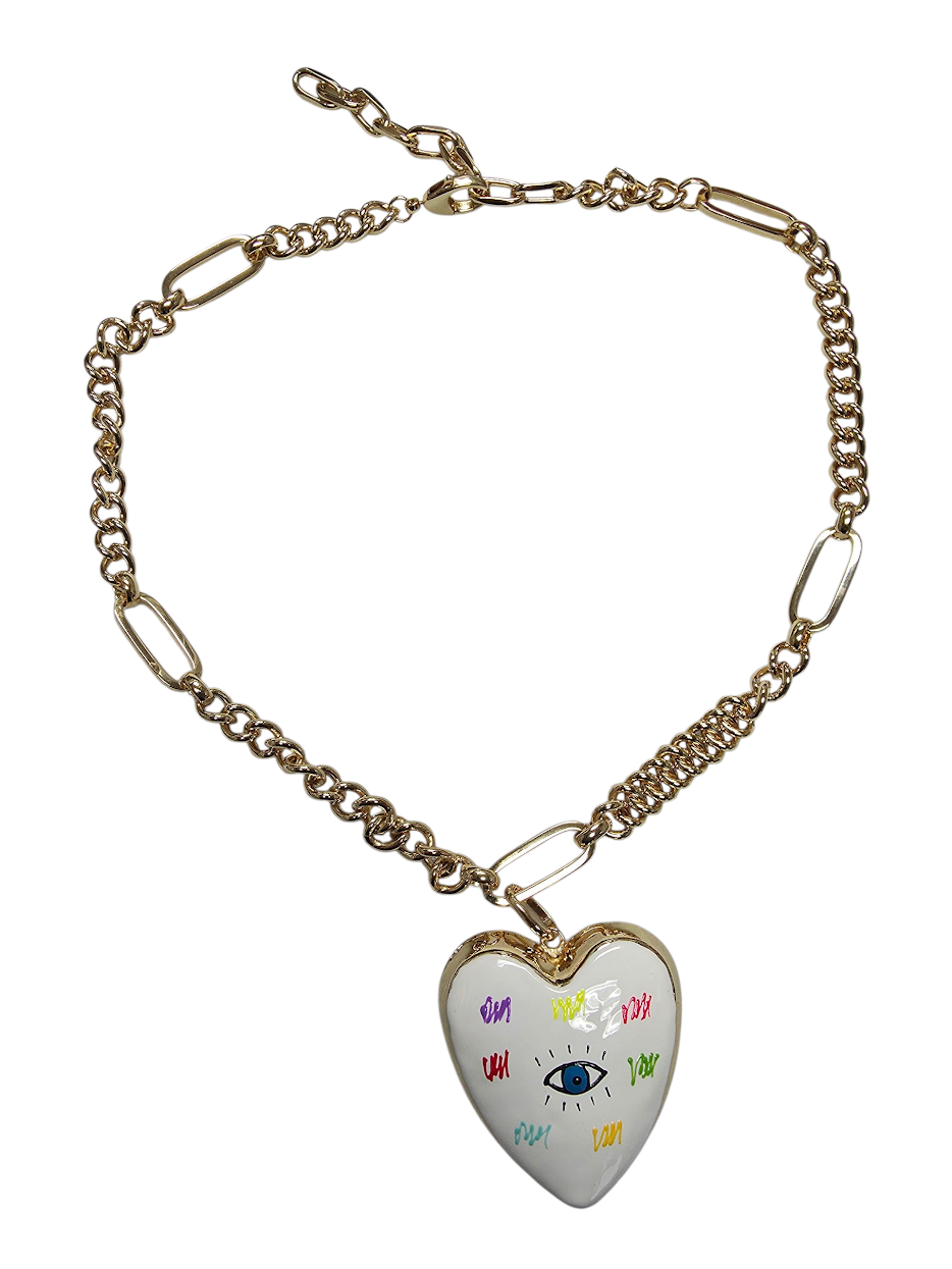 Thick Gold Necklace Evil Eye heart charm ✦ NC-SJ0436