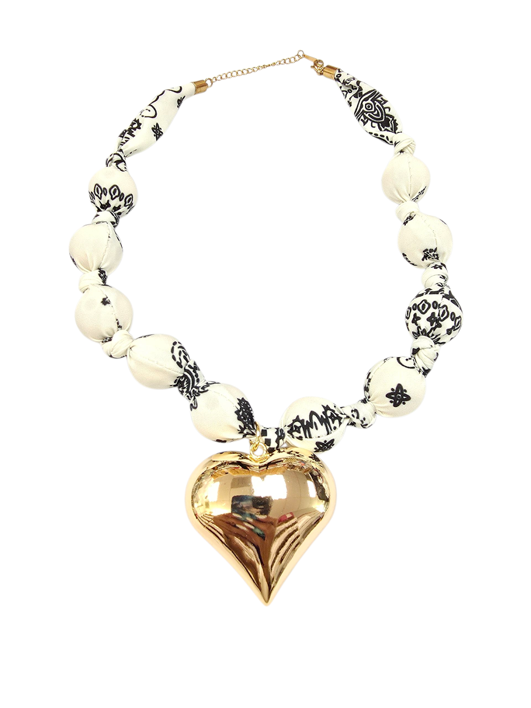 Puffy Gold Heart Cotton Bead White Bandanna Scarf Necklace NC-SJ2066