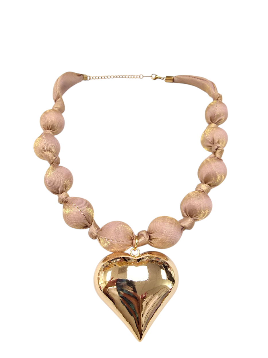 Sheer tan chunky necklace with big gold heart pendant NC-SJ2072