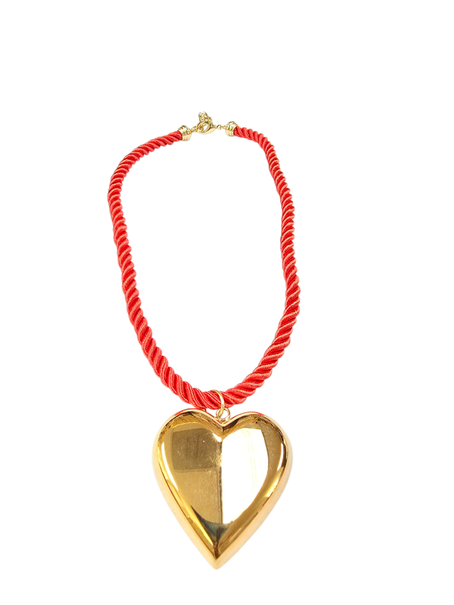 Red twisted rope necklace with chunky heart pendant NC-SJ2081