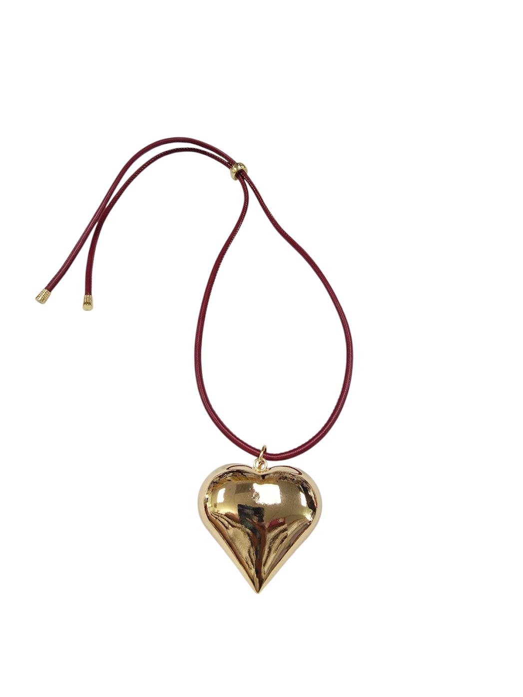 Puffy Gold Heart on a burgundy Pleather Cord NC-SJ2086