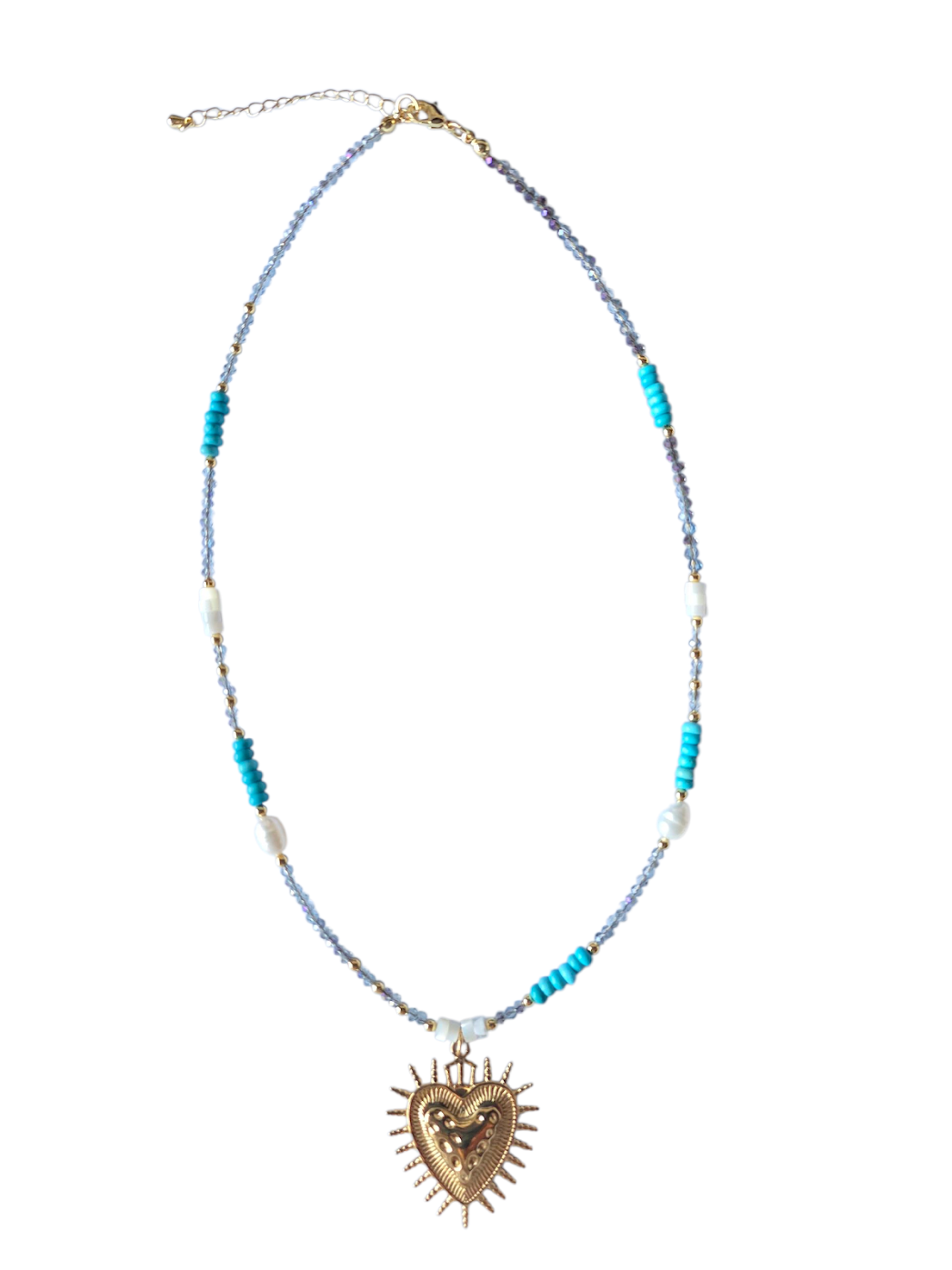 White Howlite Gemstone 16 Inch Necklace Sacred Heart NC-SJ2108